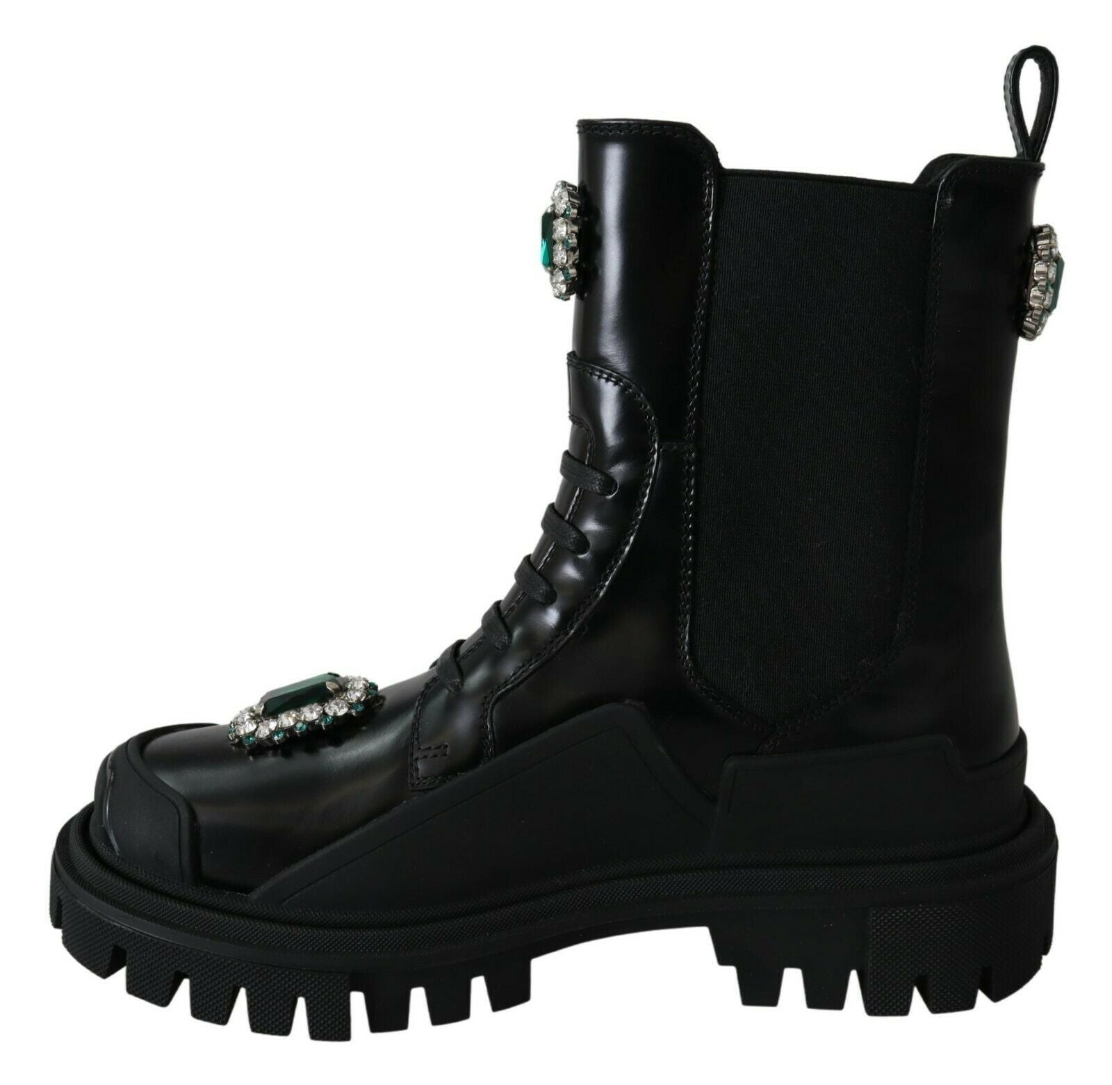 Dolce & Gabbana Black Leather Crystal Combat Boots LUNESCAPE