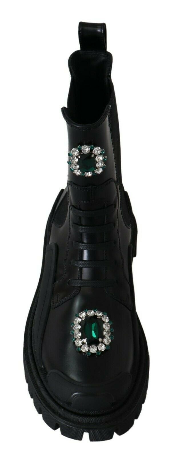 Dolce & Gabbana Black Leather Crystal Combat Boots LUNESCAPE