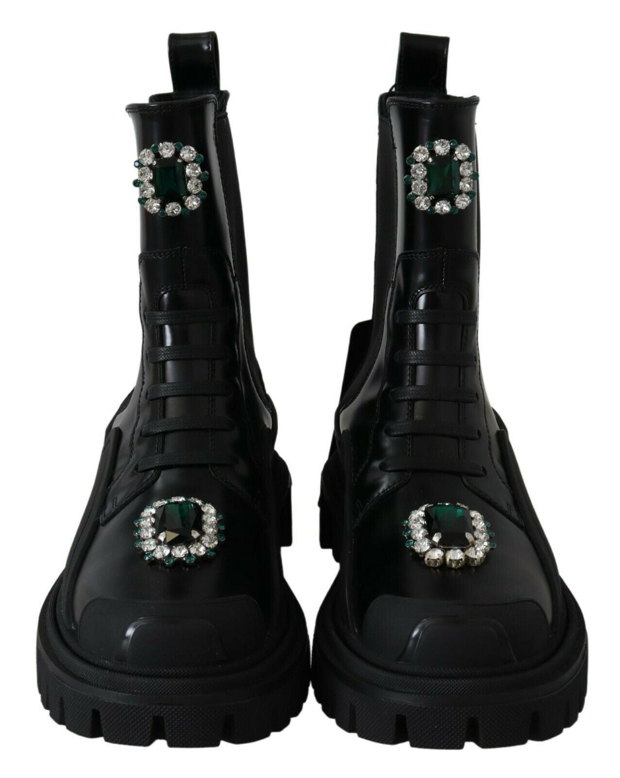 Dolce & Gabbana Black Leather Crystal Combat Boots LUNESCAPE
