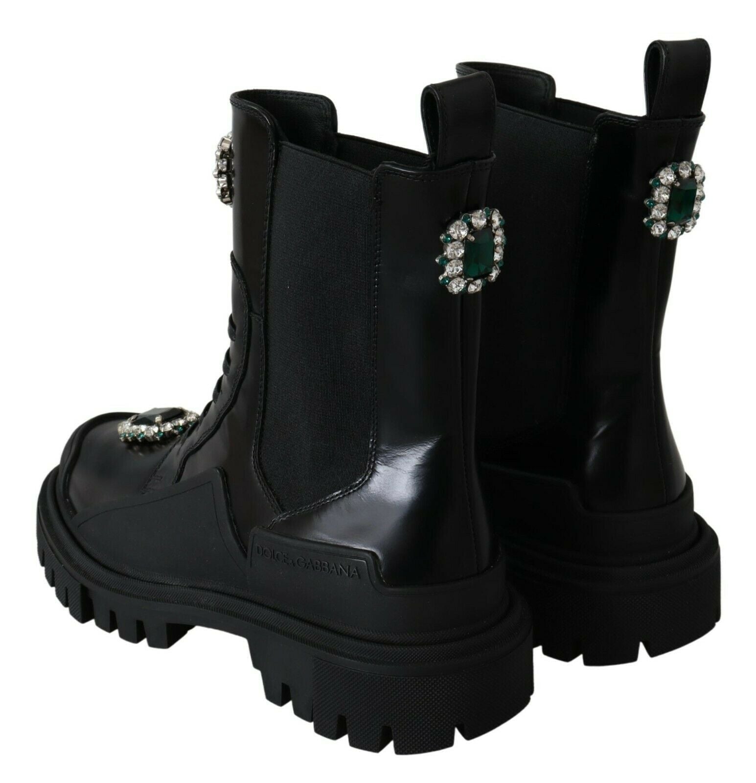 Dolce & Gabbana Black Leather Crystal Combat Boots LUNESCAPE
