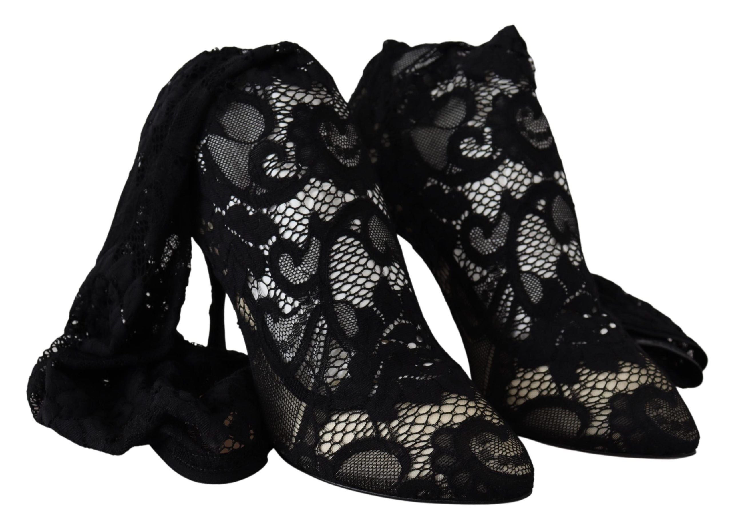 Dolce & Gabbana Black Taormina Lace Socks Boots Shoes Pumps LUNESCAPE