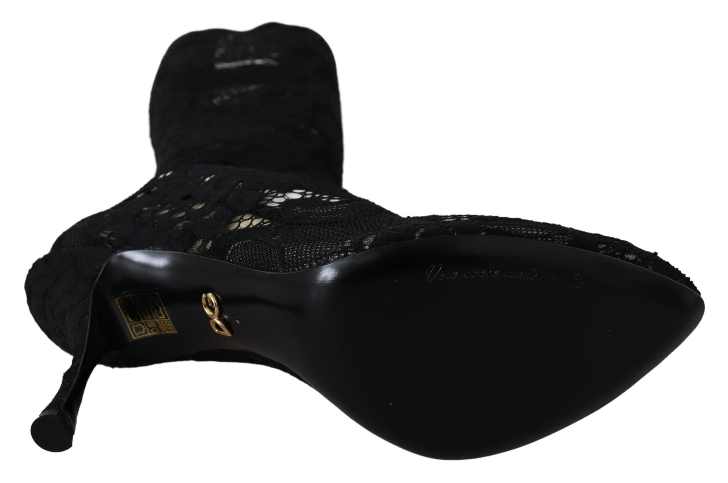 Dolce & Gabbana Black Taormina Lace Socks Boots Shoes Pumps
