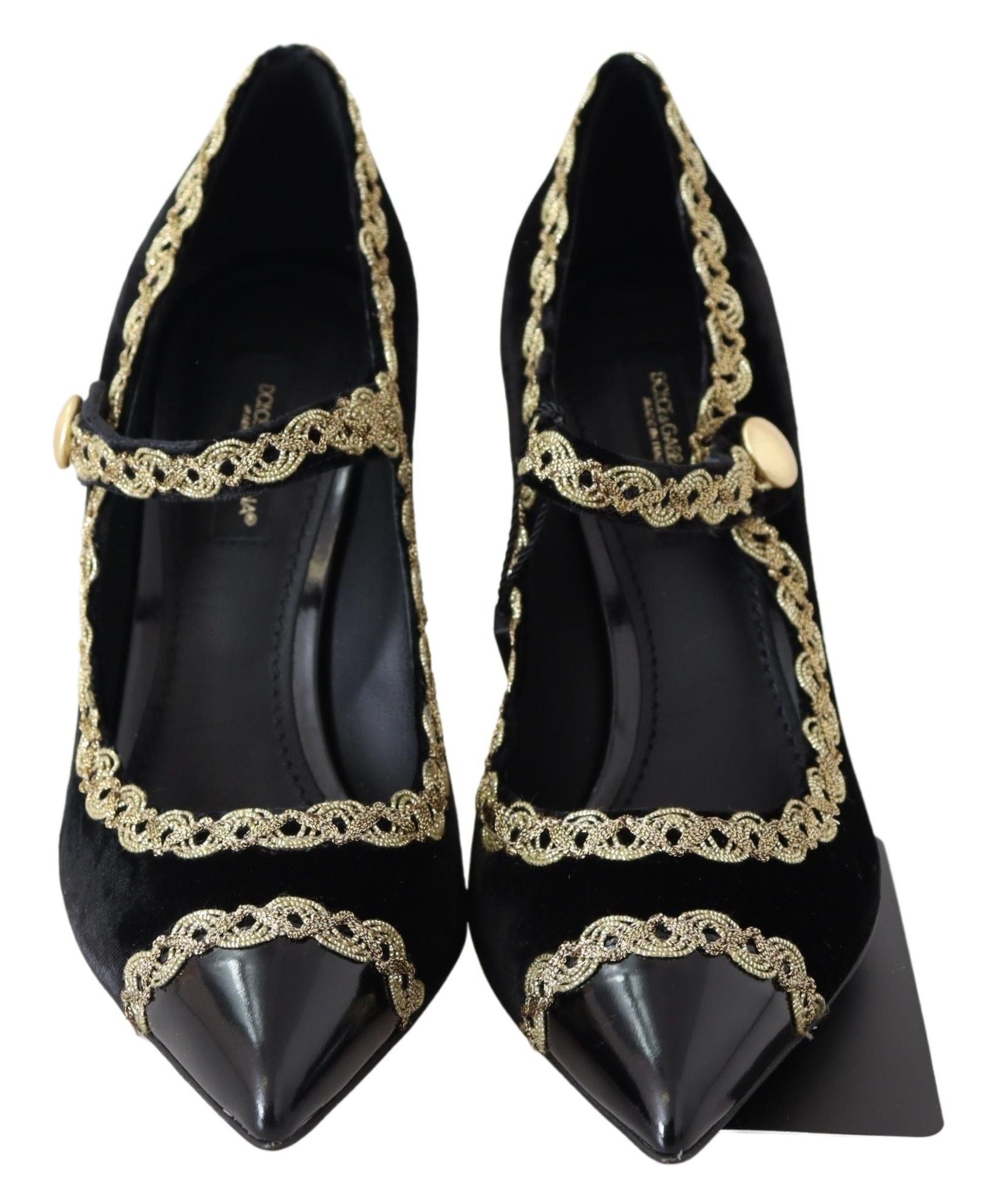 Dolce & Gabbana Black Velvet Gold Mary Janes Pumps LUNESCAPE