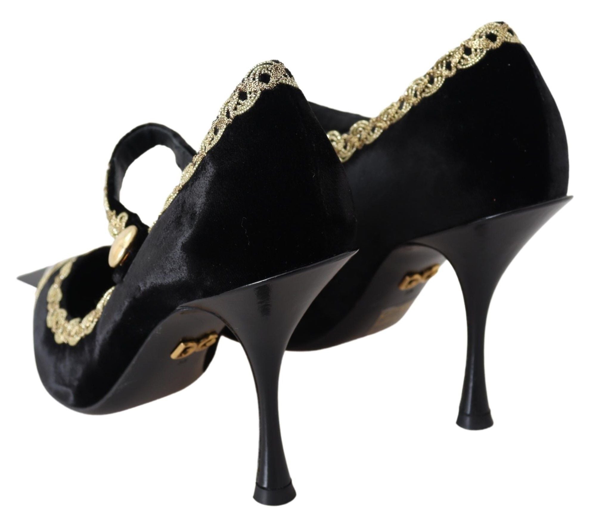 Dolce & Gabbana Black Velvet Gold Mary Janes Pumps LUNESCAPE