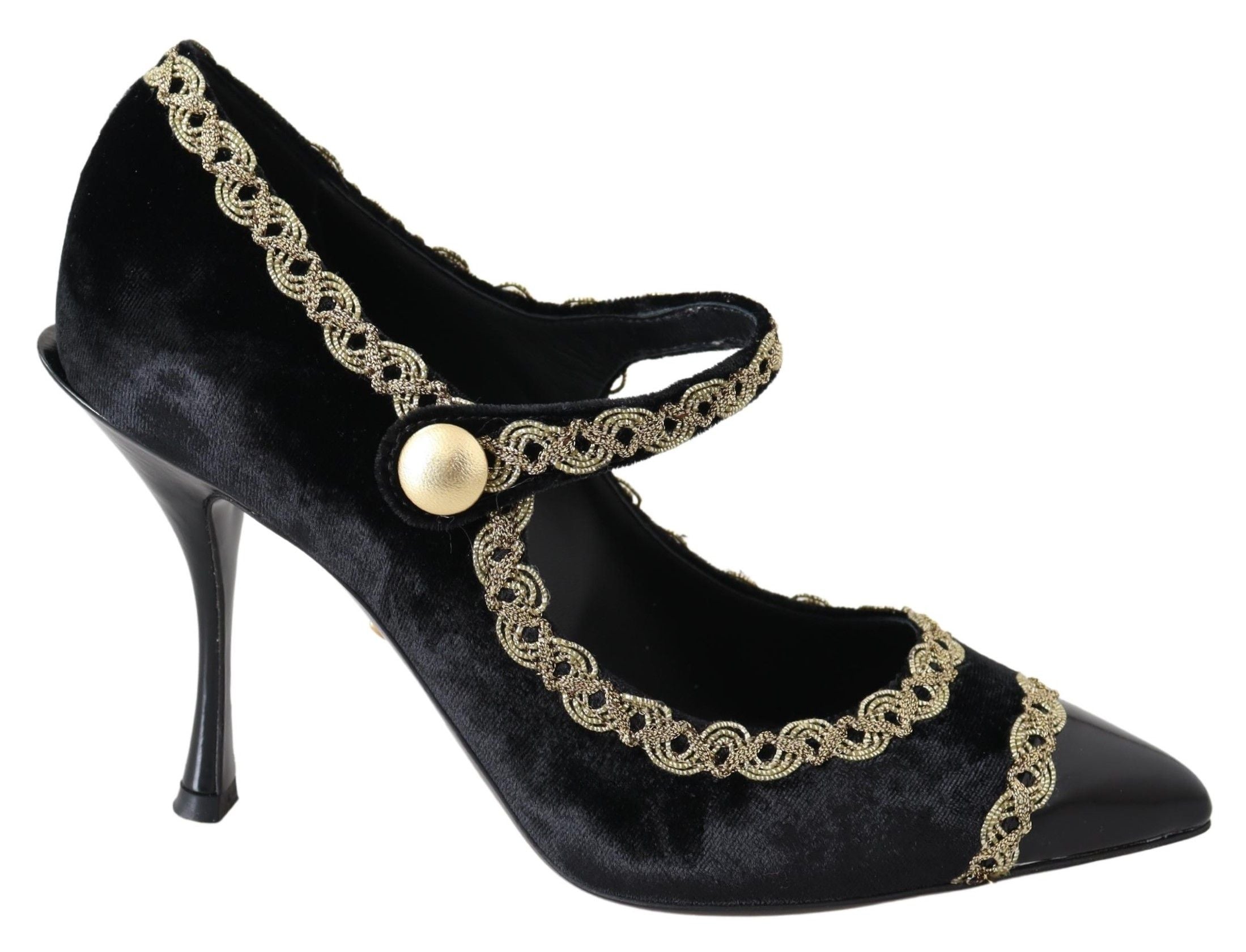 Dolce & Gabbana Black Velvet Gold Mary Janes Pumps LUNESCAPE