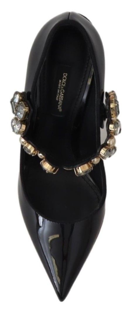 Dolce & Gabbana Black Leather Crystal Shoes Mary Jane Pumps LUNESCAPE