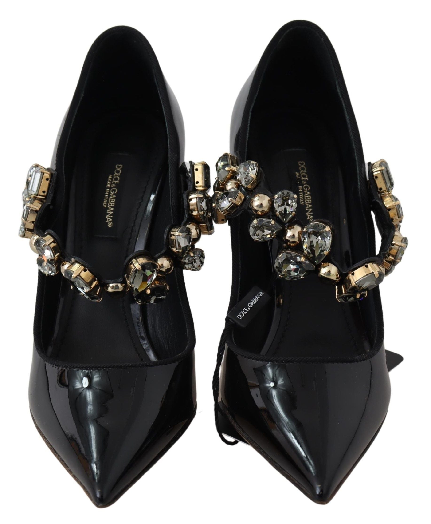 Dolce & Gabbana Black Leather Crystal Shoes Mary Jane Pumps LUNESCAPE