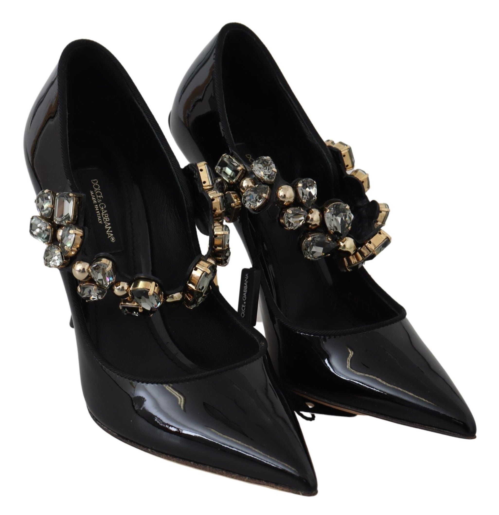 Dolce & Gabbana Black Leather Crystal Shoes Mary Jane Pumps LUNESCAPE