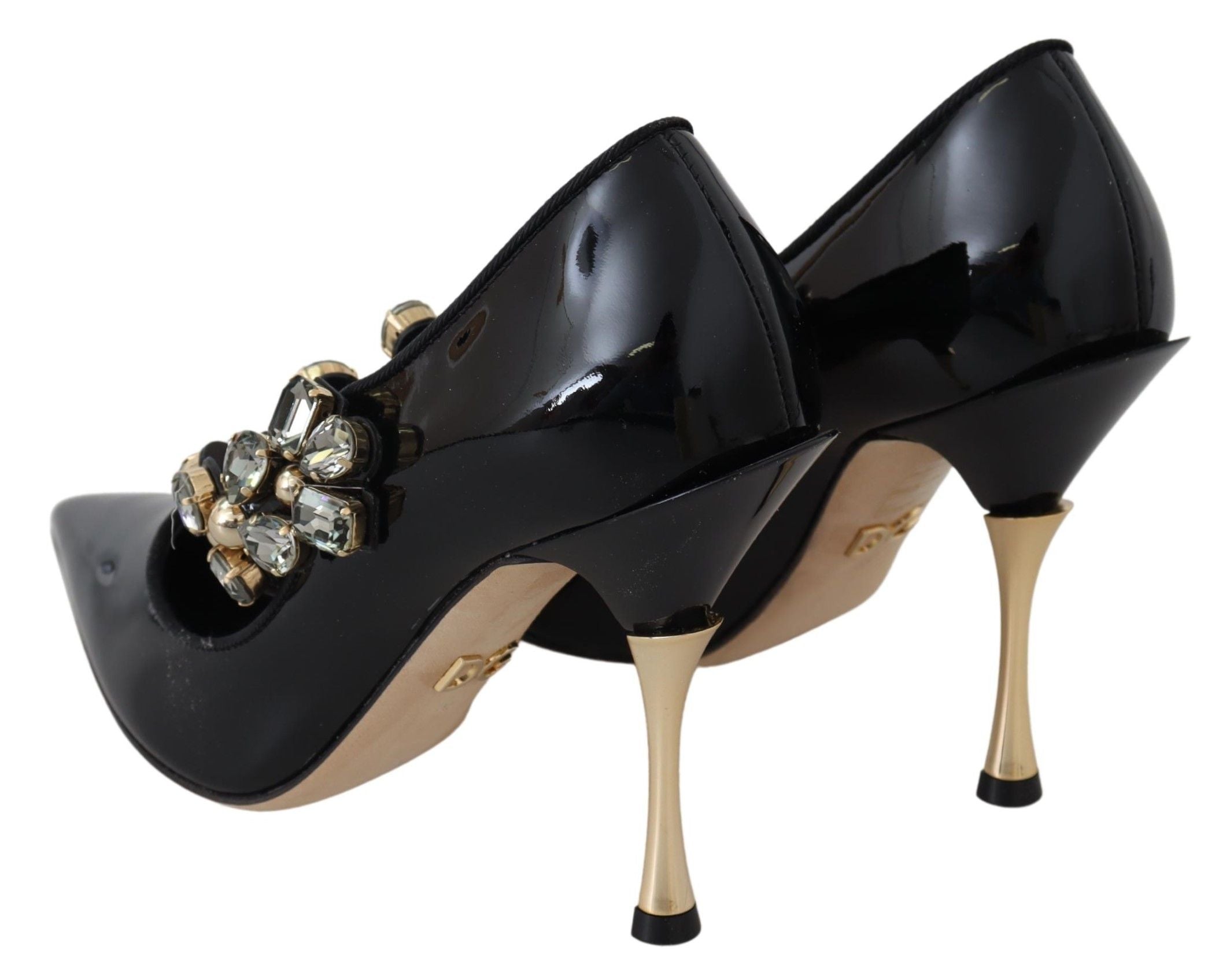 Dolce & Gabbana Black Leather Crystal Shoes Mary Jane Pumps LUNESCAPE