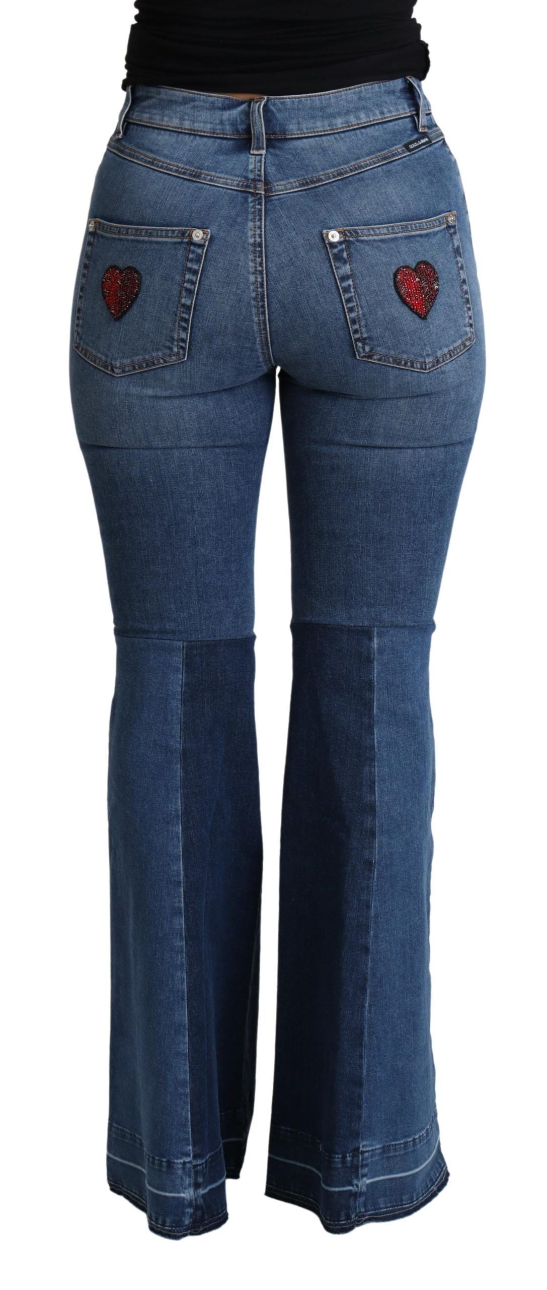 Dolce & Gabbana Blue Amore Patch Boot Cut Cotton Stretch Pant LUNESCAPE