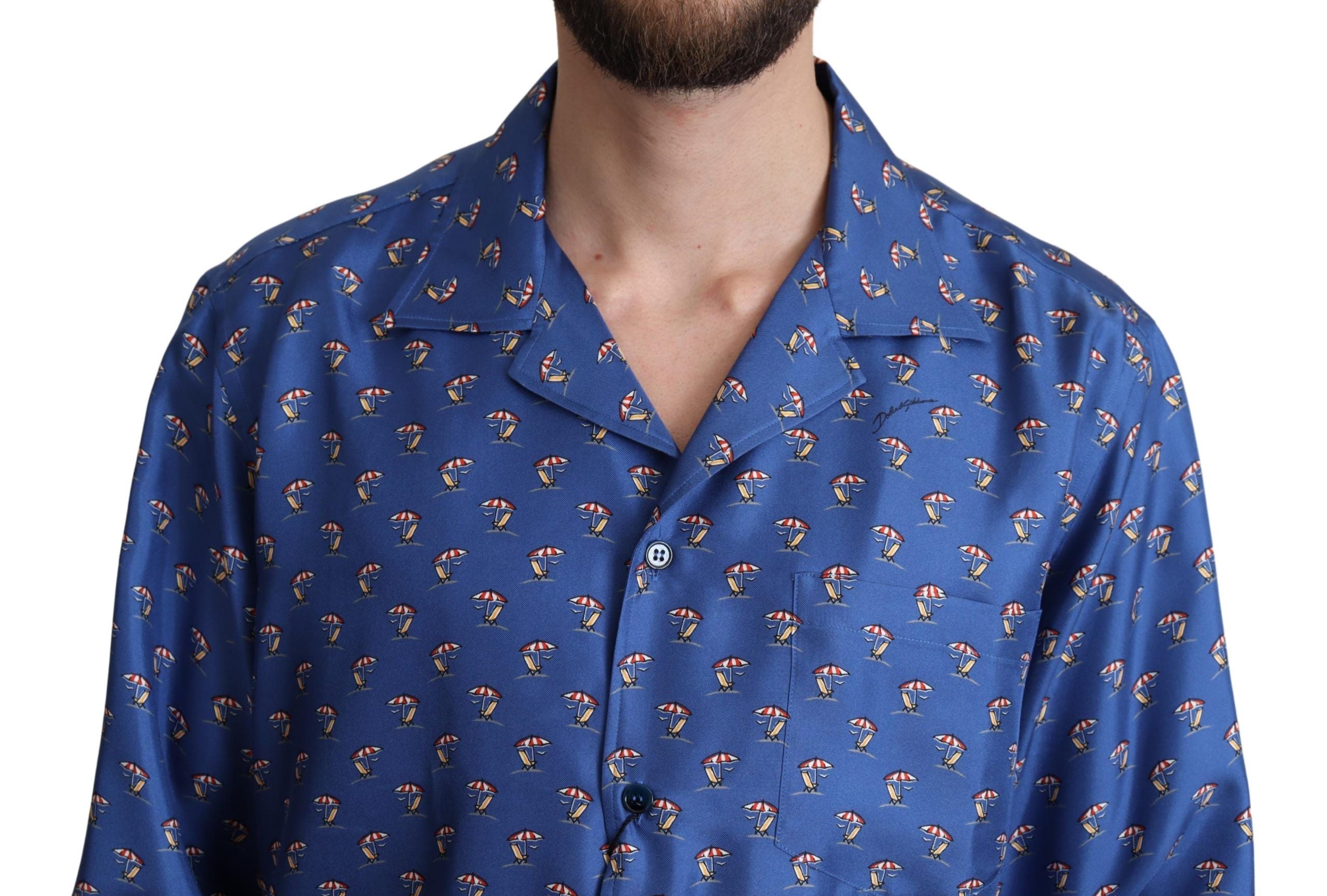 Dolce & Gabbana Blue Beach Chair Umbrella Print Silk Shirt