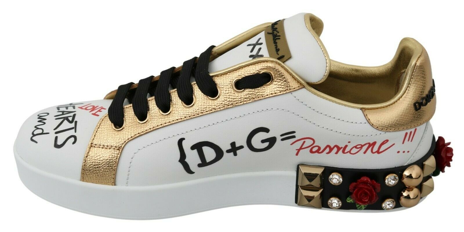 Dolce & Gabbana White Roses Sequined Crystal Womens Sneakers Shoes LUNESCAPE