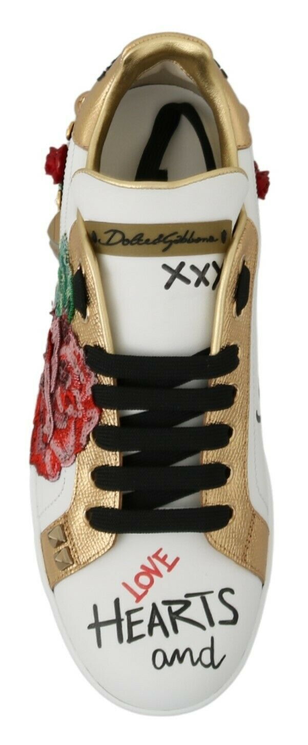 Dolce & Gabbana White Roses Sequined Crystal Womens Sneakers Shoes LUNESCAPE