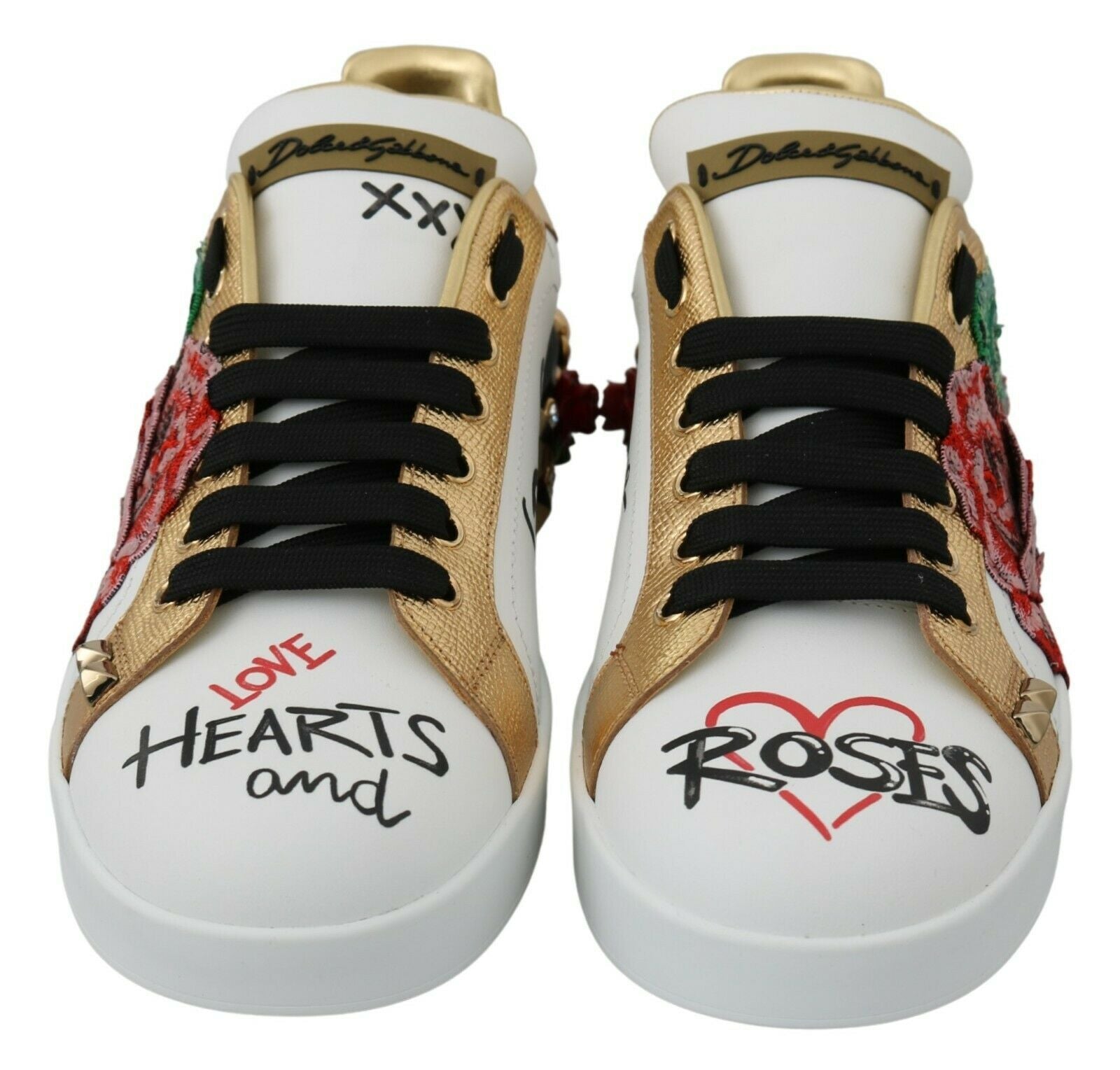 Dolce & Gabbana White Roses Sequined Crystal Womens Sneakers Shoes LUNESCAPE
