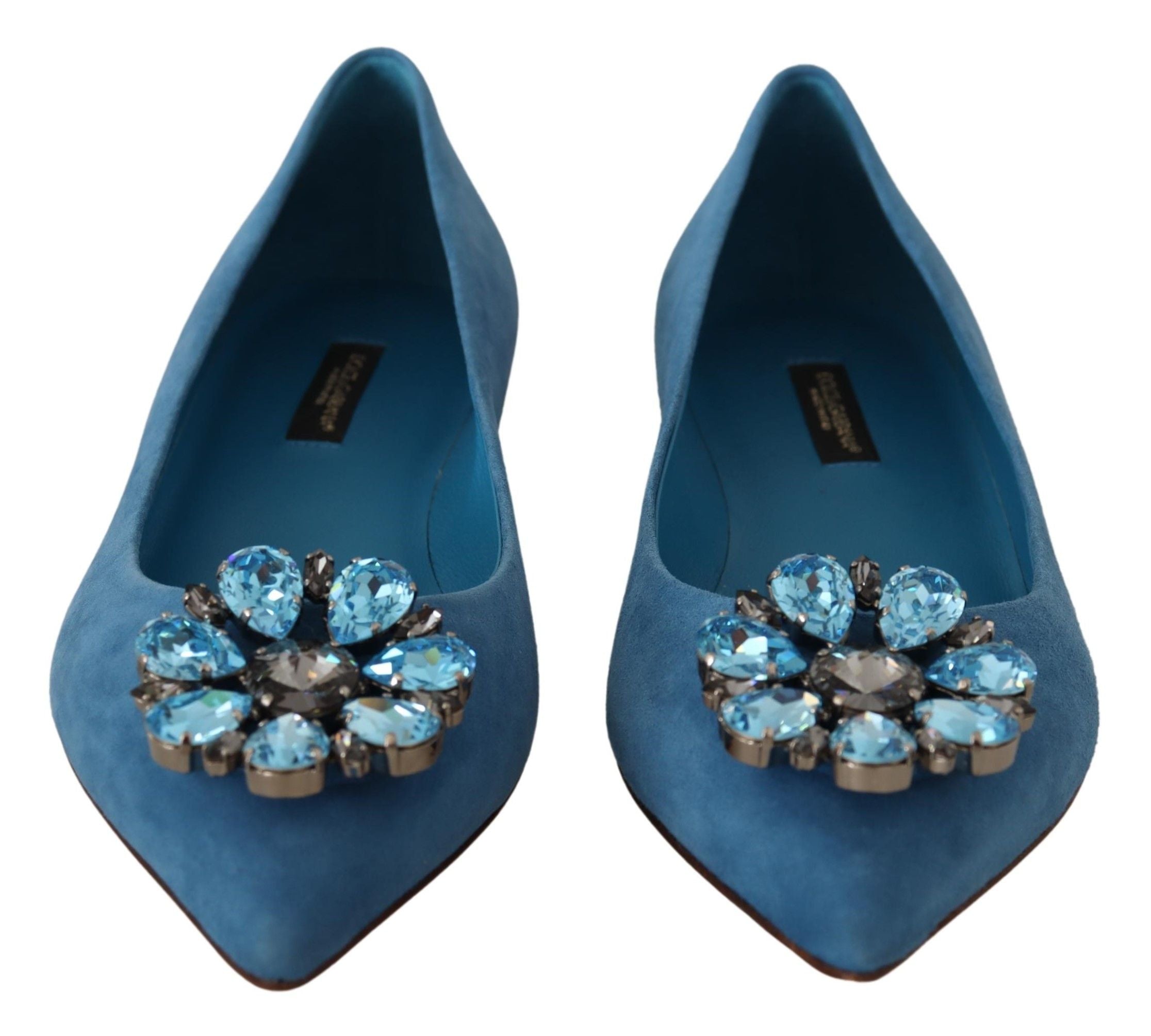 Dolce & Gabbana Blue Suede Crystals Loafers Flats Shoes LUNESCAPE