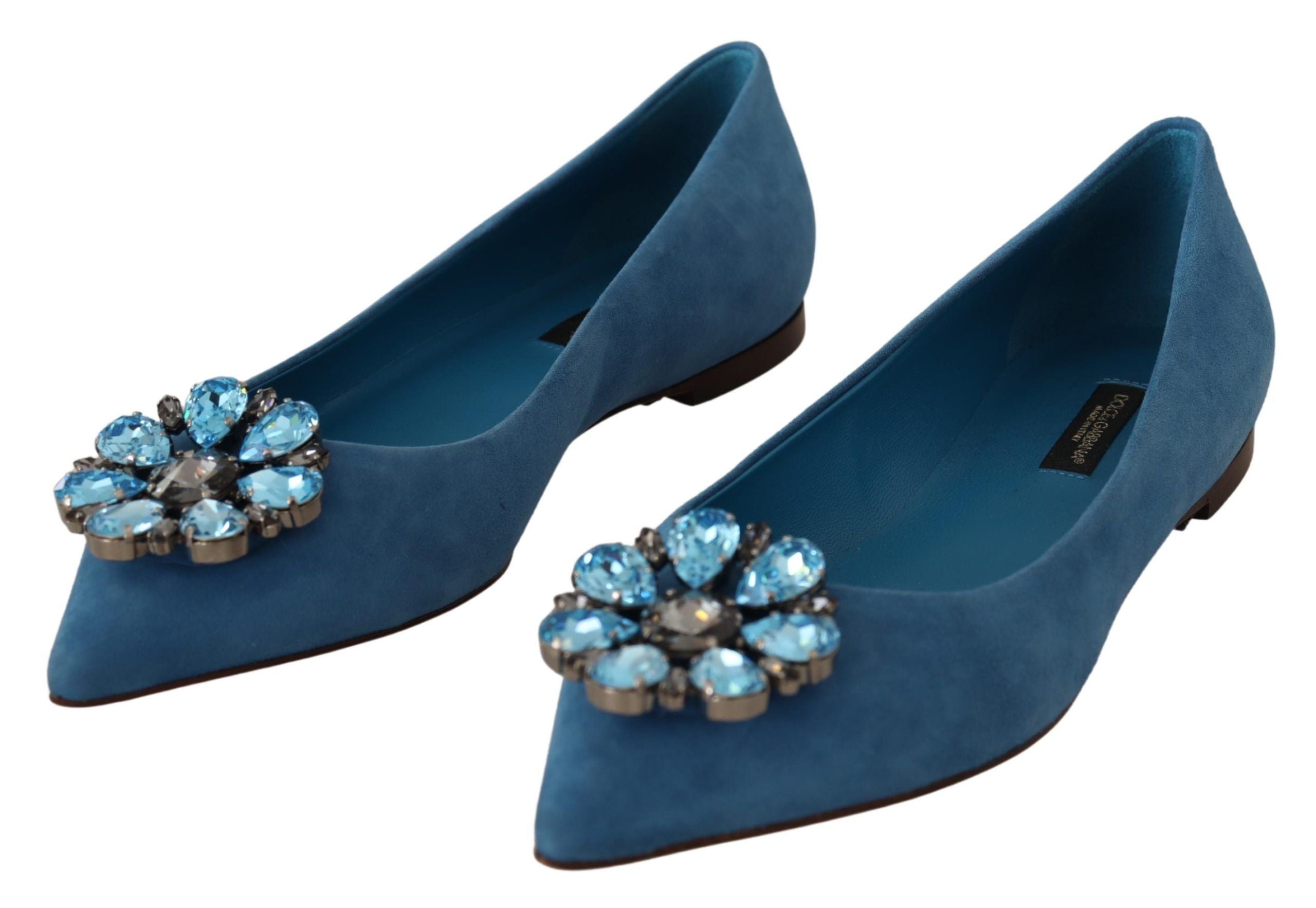 Dolce & Gabbana Blue Suede Crystals Loafers Flats Shoes LUNESCAPE