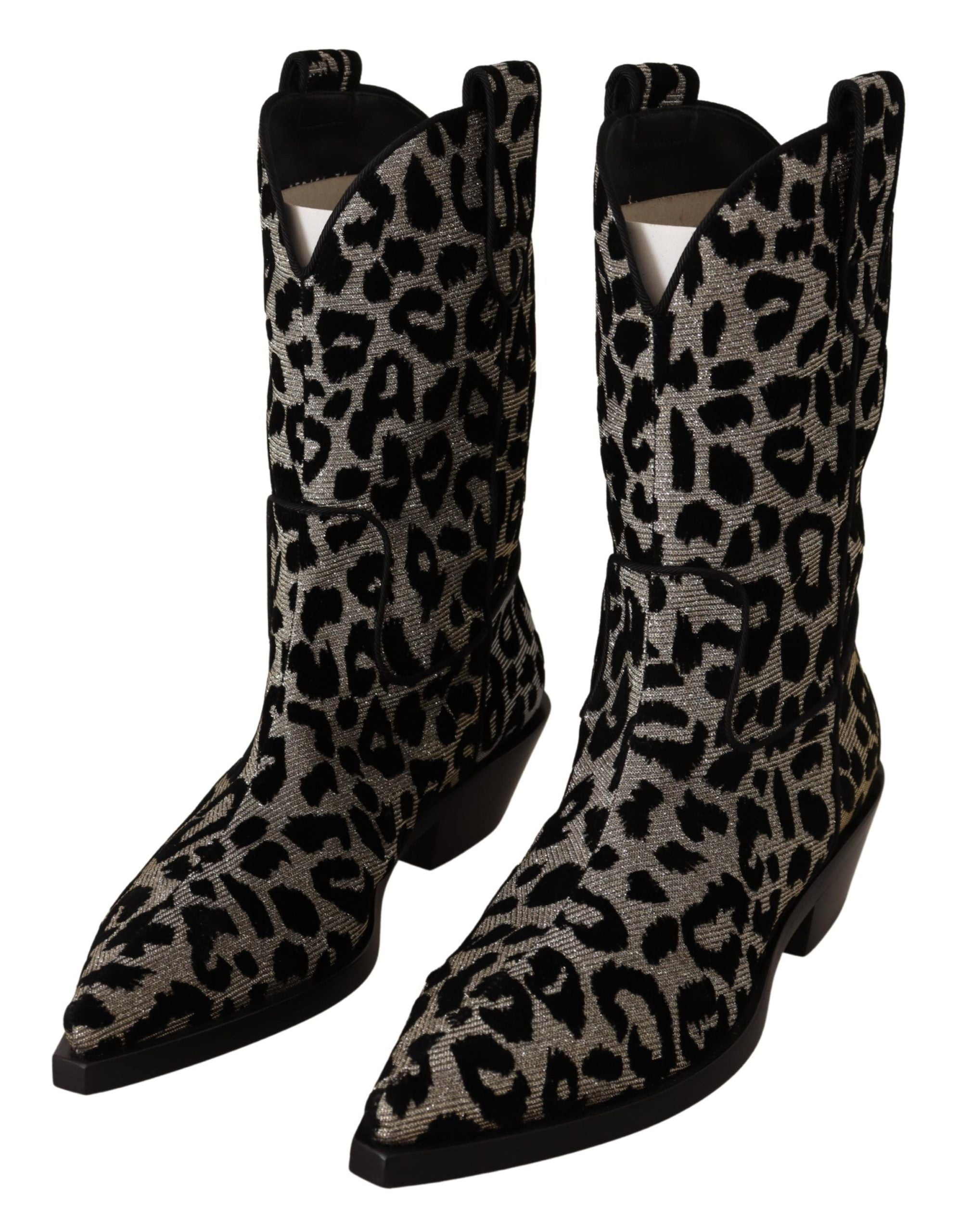 Dolce & Gabbana Gray Black Leopard Cowboy Boots Shoes LUNESCAPE