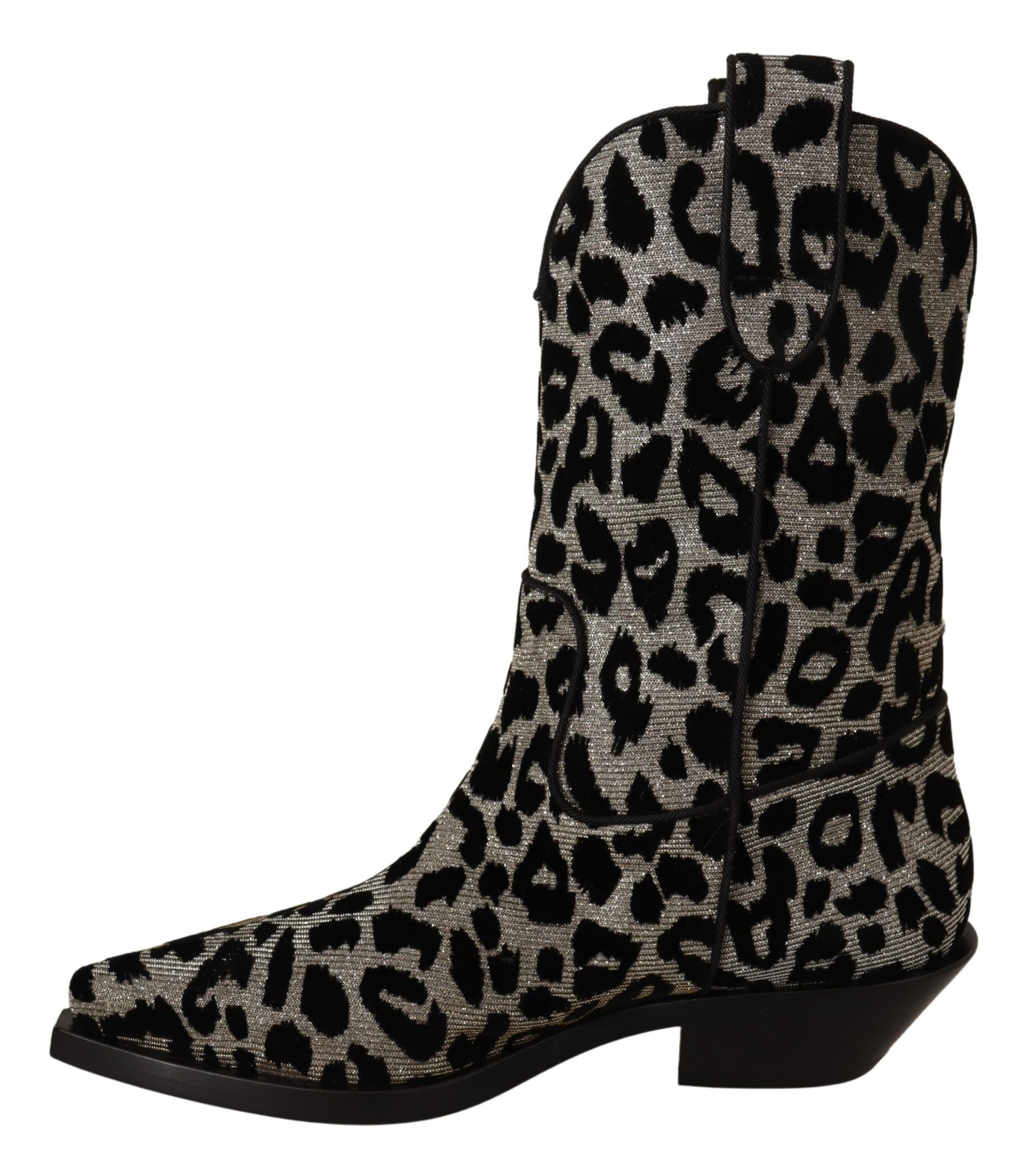 Dolce & Gabbana Gray Black Leopard Cowboy Boots Shoes LUNESCAPE