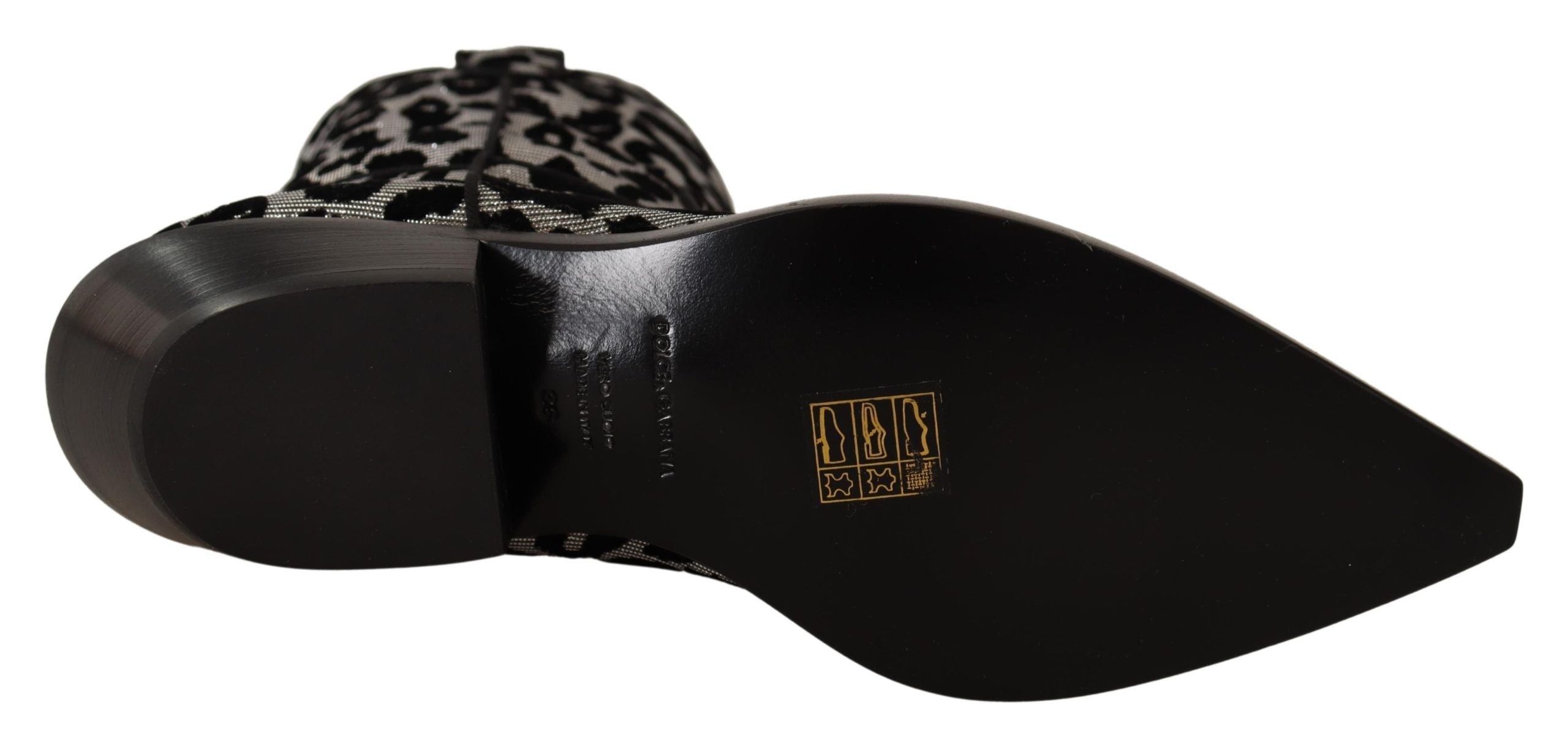 Dolce & Gabbana Gray Black Leopard Cowboy Boots Shoes LUNESCAPE