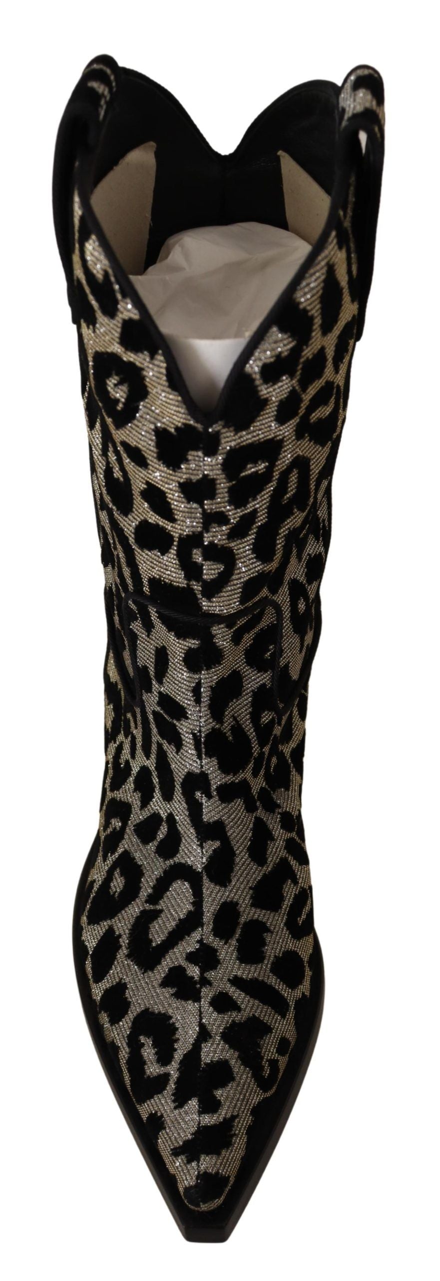 Dolce & Gabbana Gray Black Leopard Cowboy Boots Shoes LUNESCAPE