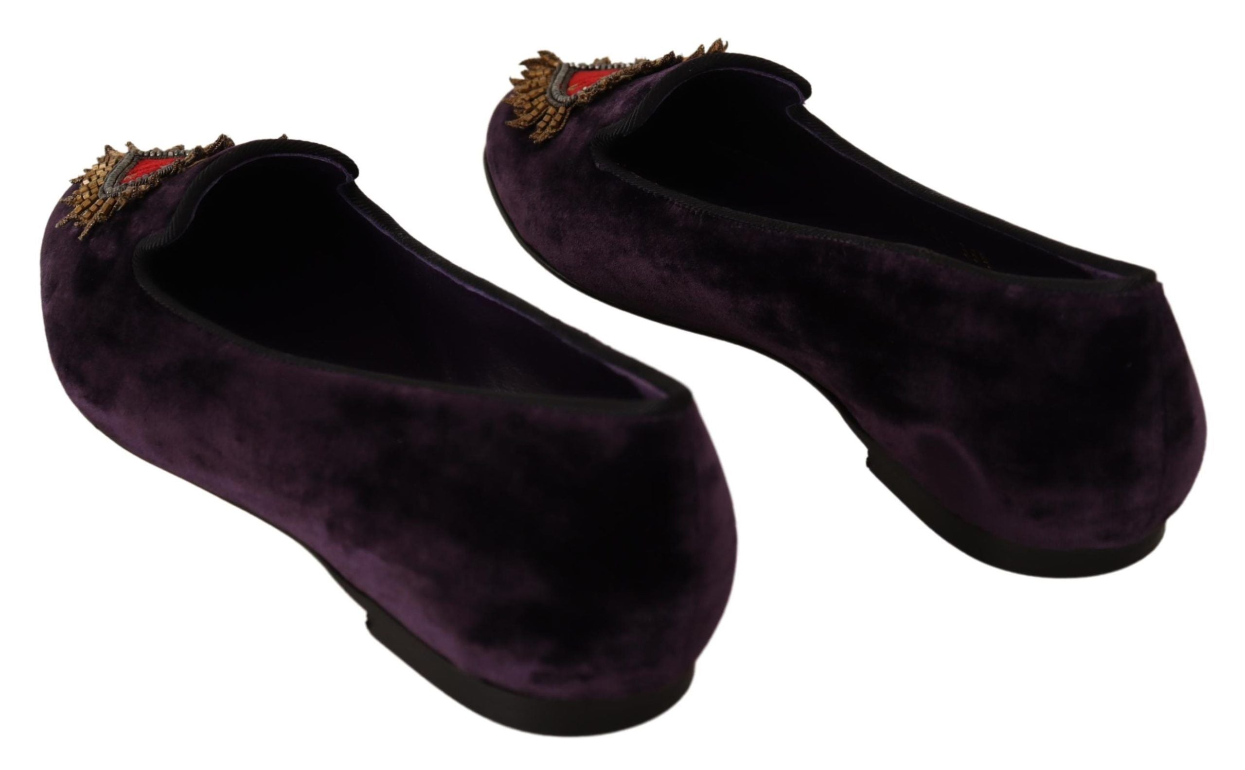 Dolce & Gabbana Purple Velvet DG Heart Loafers Flats Shoes LUNESCAPE