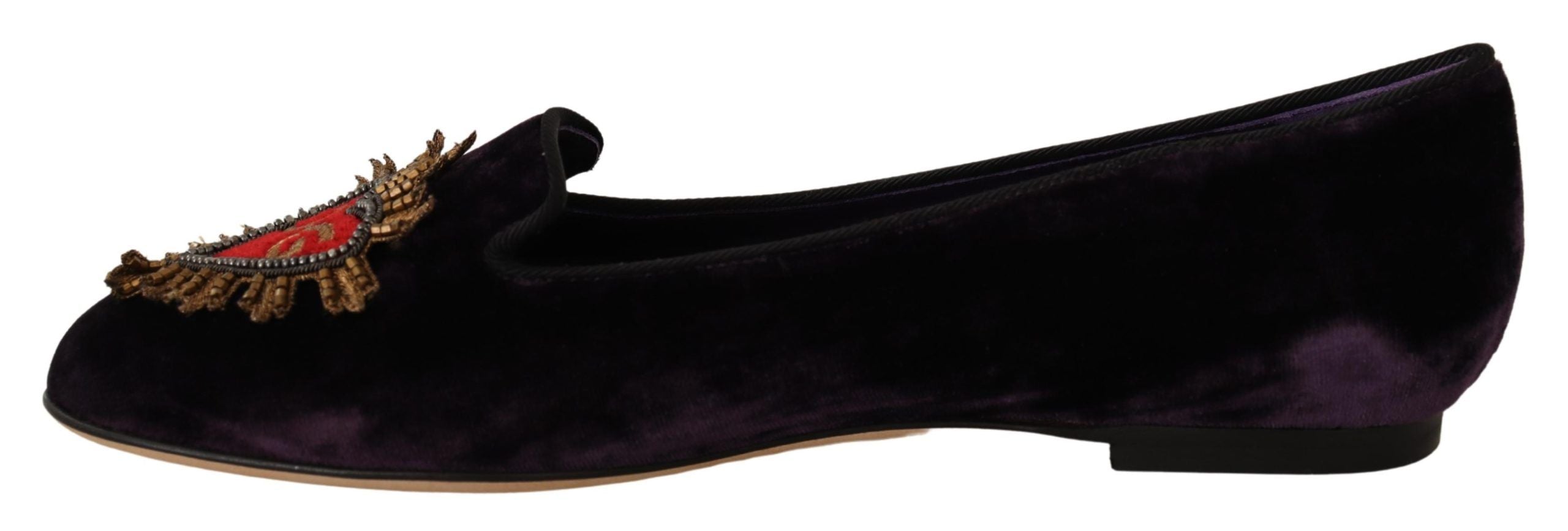 Dolce & Gabbana Purple Velvet DG Heart Loafers Flats Shoes LUNESCAPE