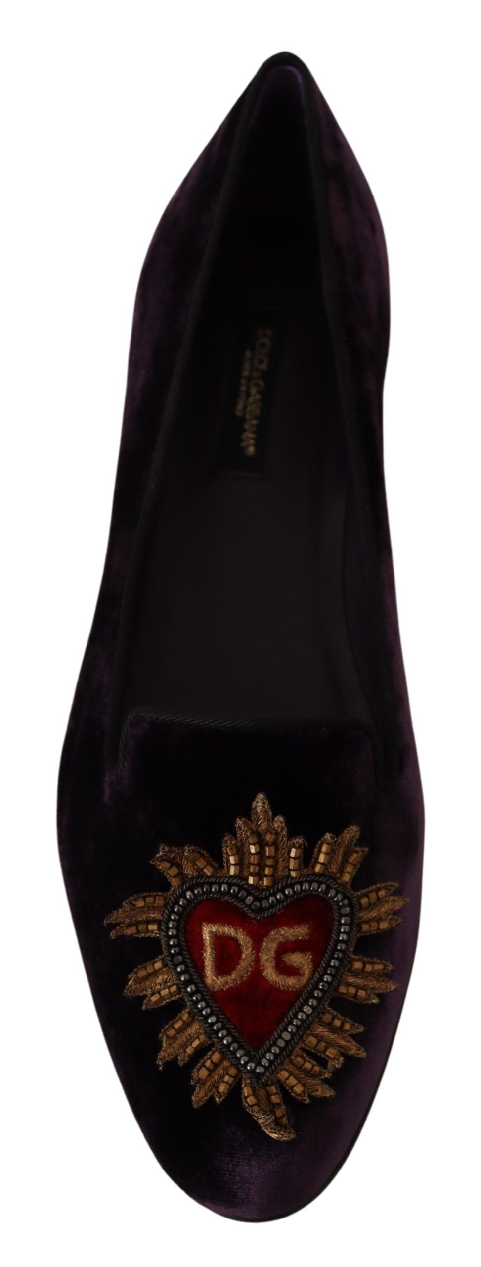 Dolce & Gabbana Purple Velvet DG Heart Loafers Flats Shoes LUNESCAPE