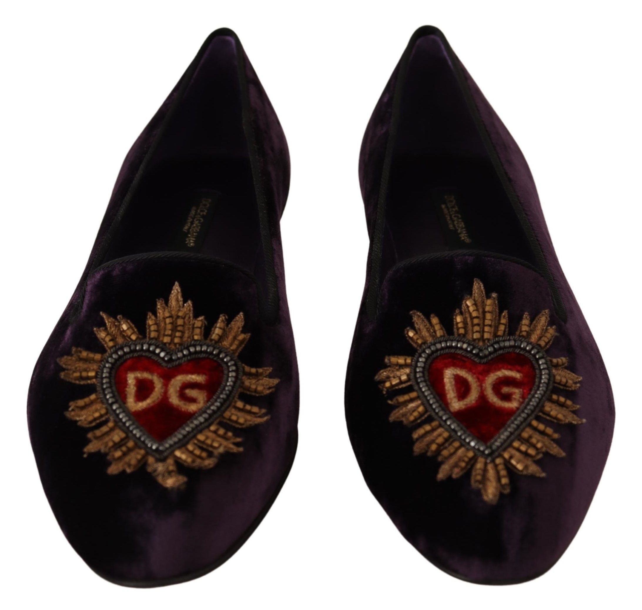 Dolce & Gabbana Purple Velvet DG Heart Loafers Flats Shoes LUNESCAPE