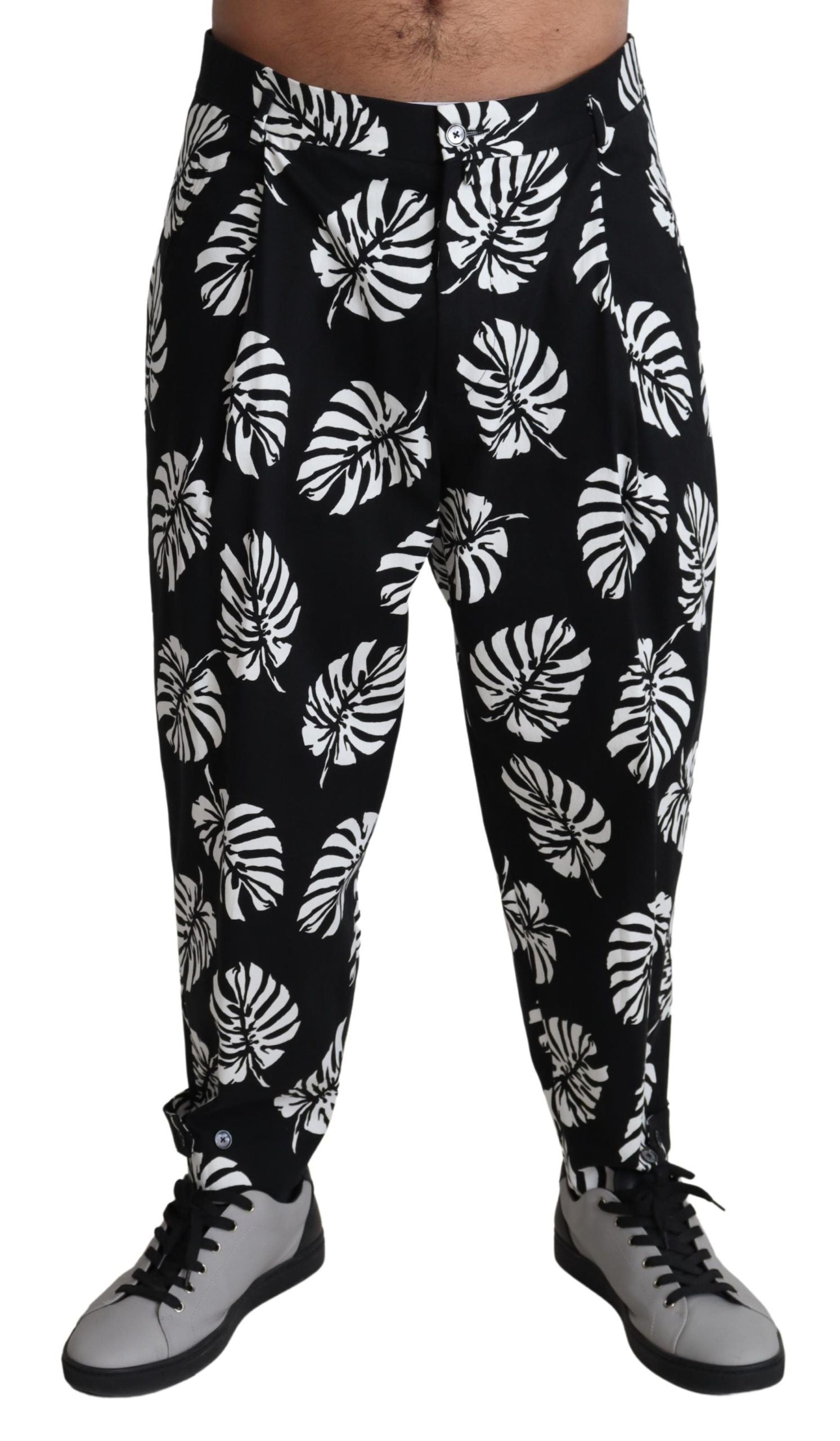 Dolce & Gabbana Black Leaf Cotton Stretch Trouser Pants Pants LUNESCAPE