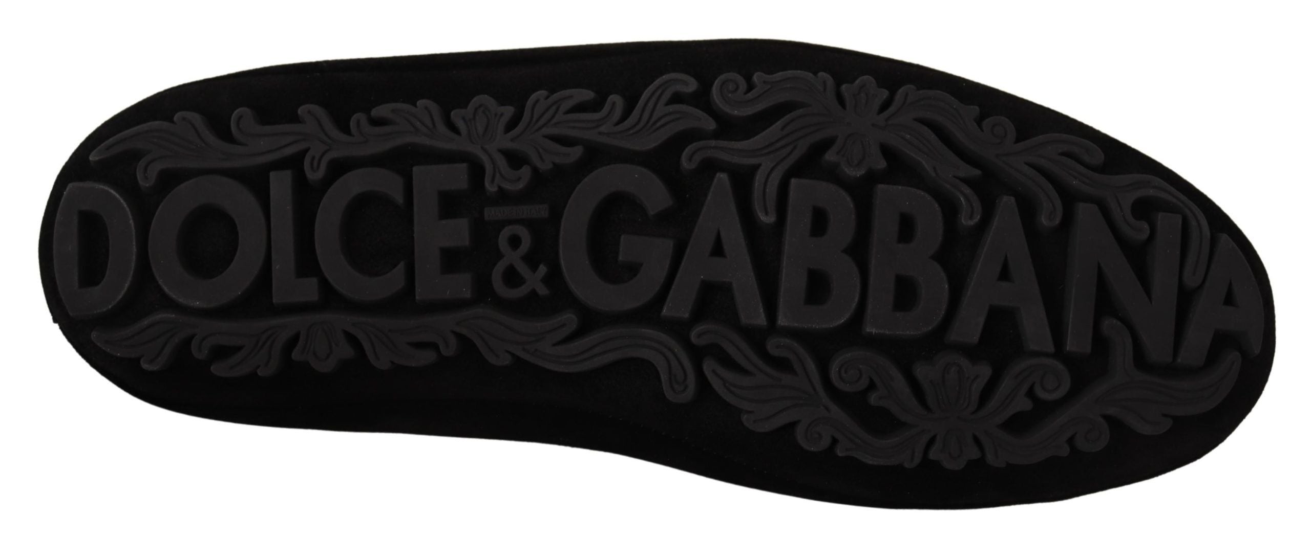 Dolce & Gabbana Black Leather Crystal Gold Crown Loafers Shoes LUNESCAPE