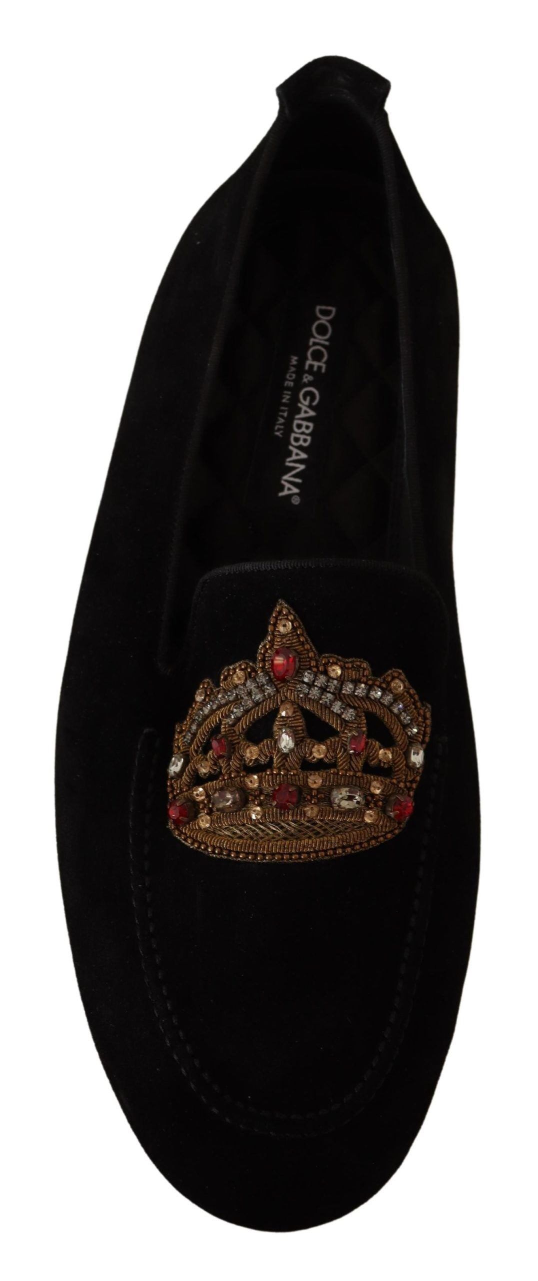 Dolce & Gabbana Black Leather Crystal Gold Crown Loafers Shoes LUNESCAPE