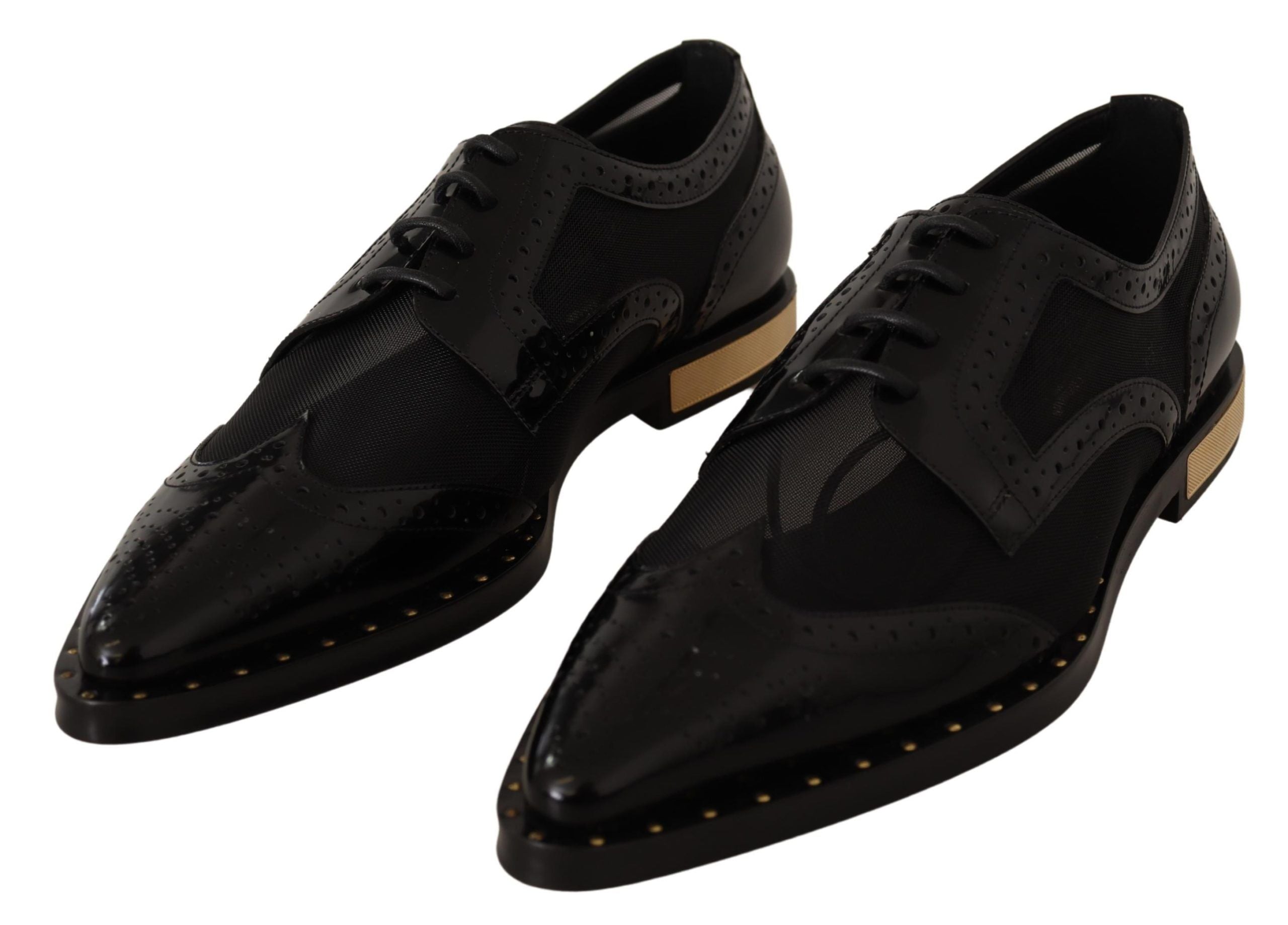 Dolce & Gabbana Black Leather Broques Sheer Wingtip Shoes LUNESCAPE
