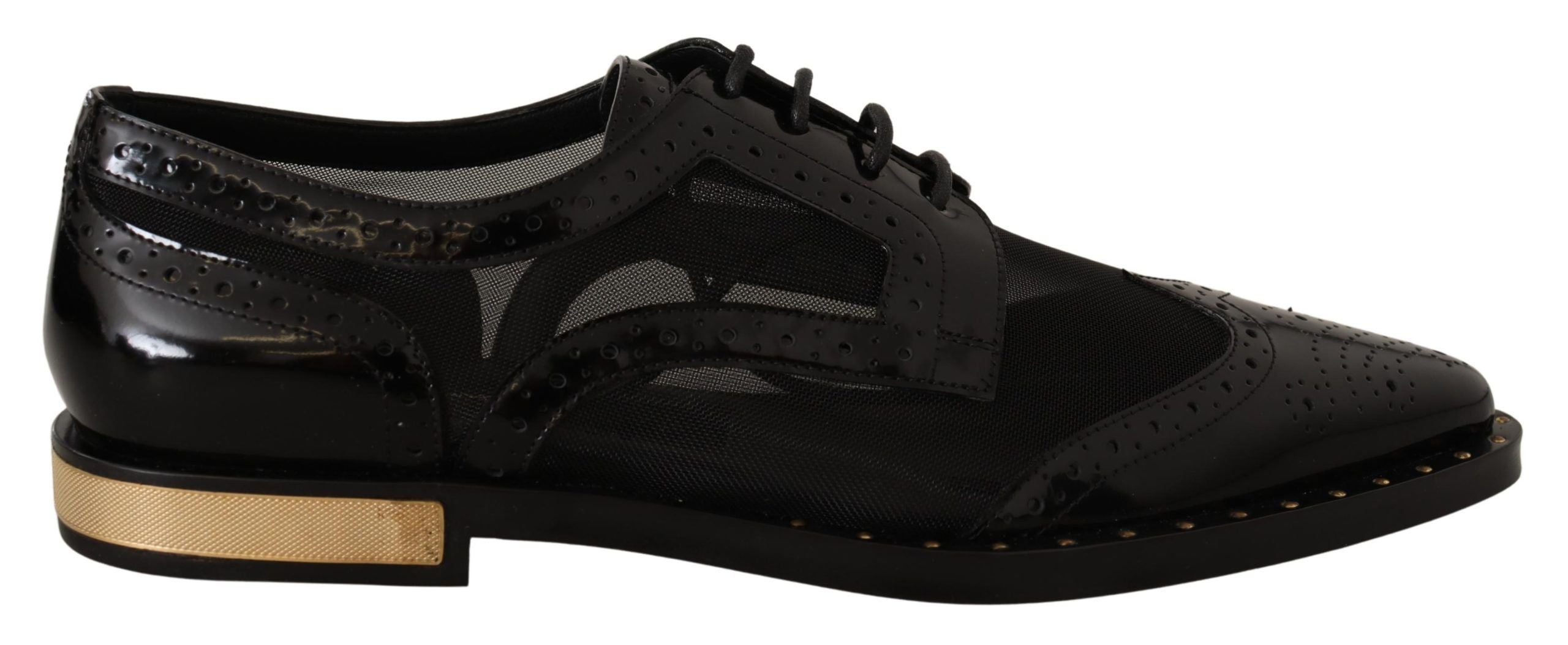 Dolce & Gabbana Black Leather Broques Sheer Wingtip Shoes LUNESCAPE
