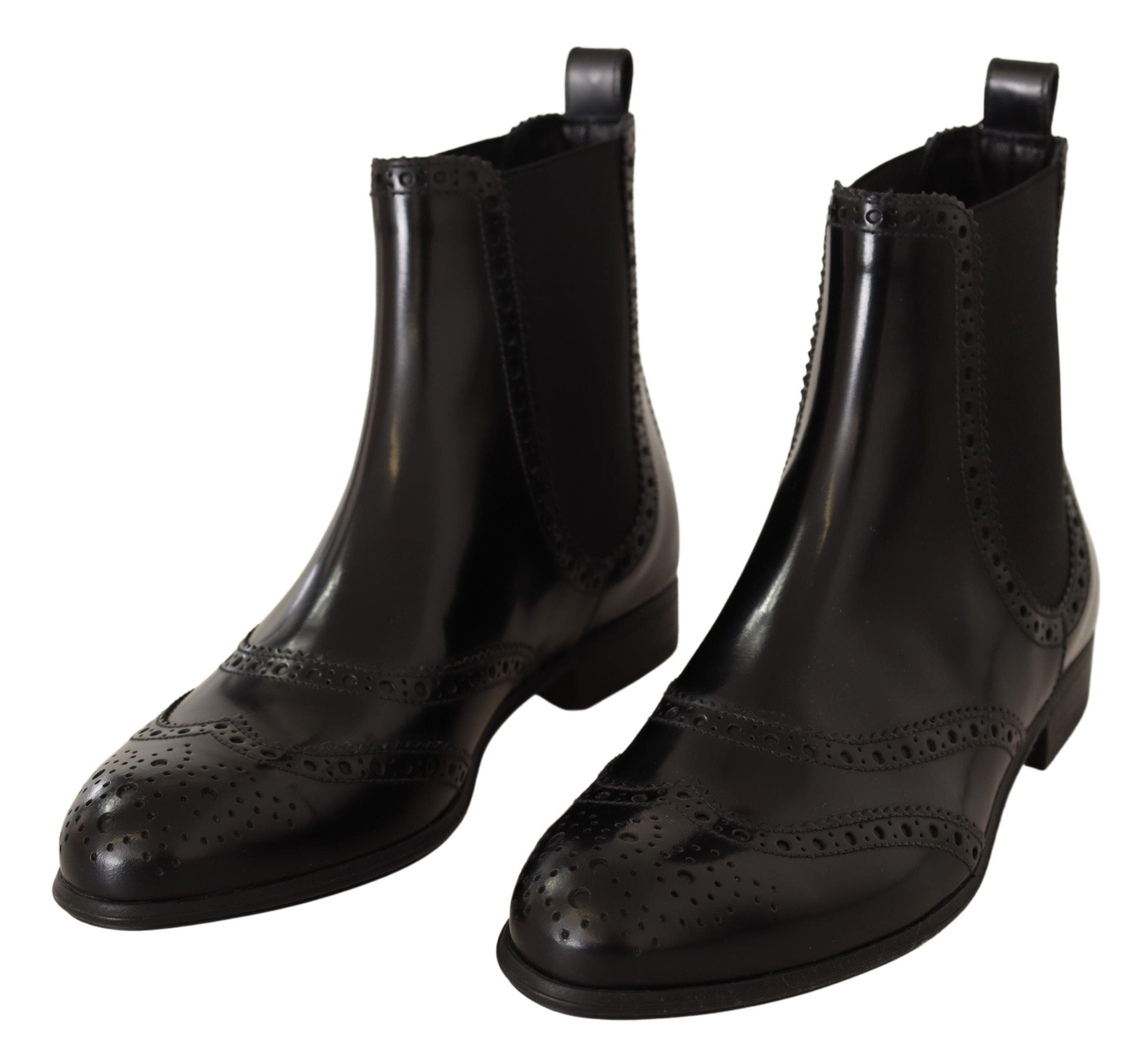 Dolce & Gabbana Black Leather Ankle High Flat Boots Shoes LUNESCAPE
