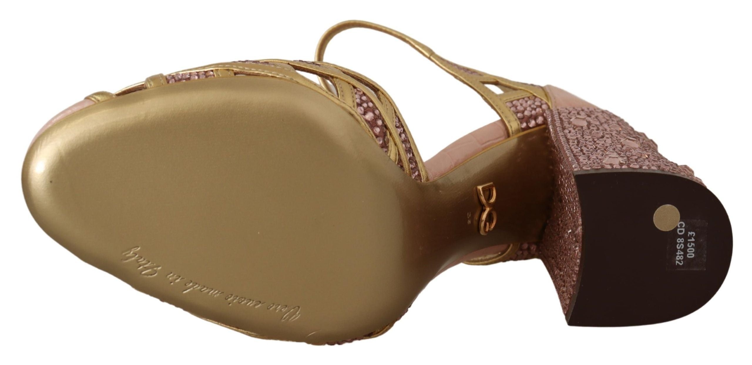 Dolce & Gabbana Pink Gold Leather Crystal Pumps T-strap Shoes LUNESCAPE
