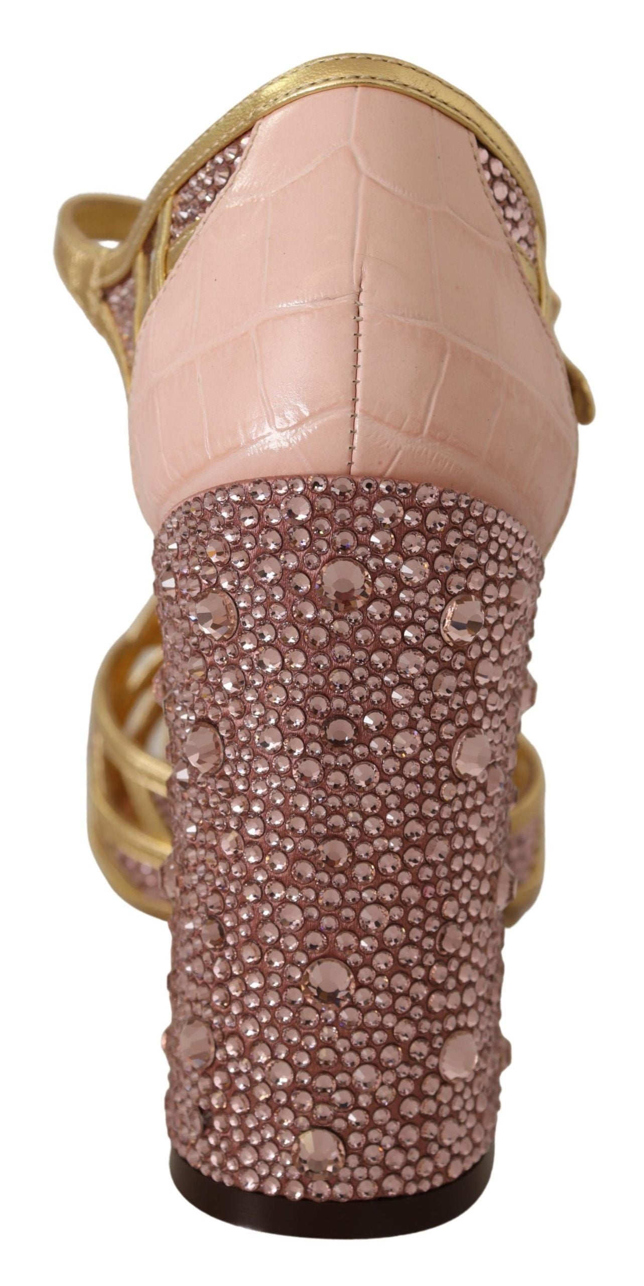 Dolce & Gabbana Pink Gold Leather Crystal Pumps T-strap Shoes LUNESCAPE