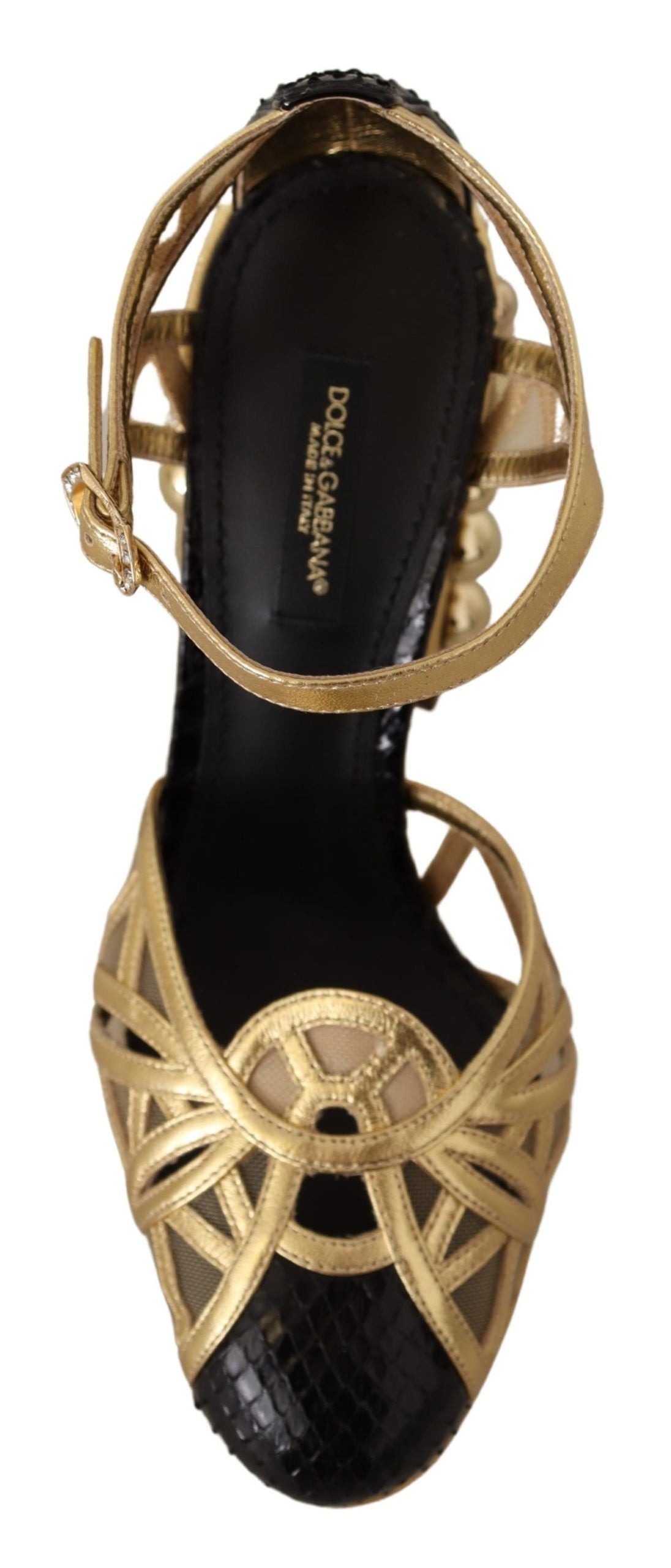 Dolce & Gabbana Black Gold Leather Studded Ankle Straps Shoes LUNESCAPE