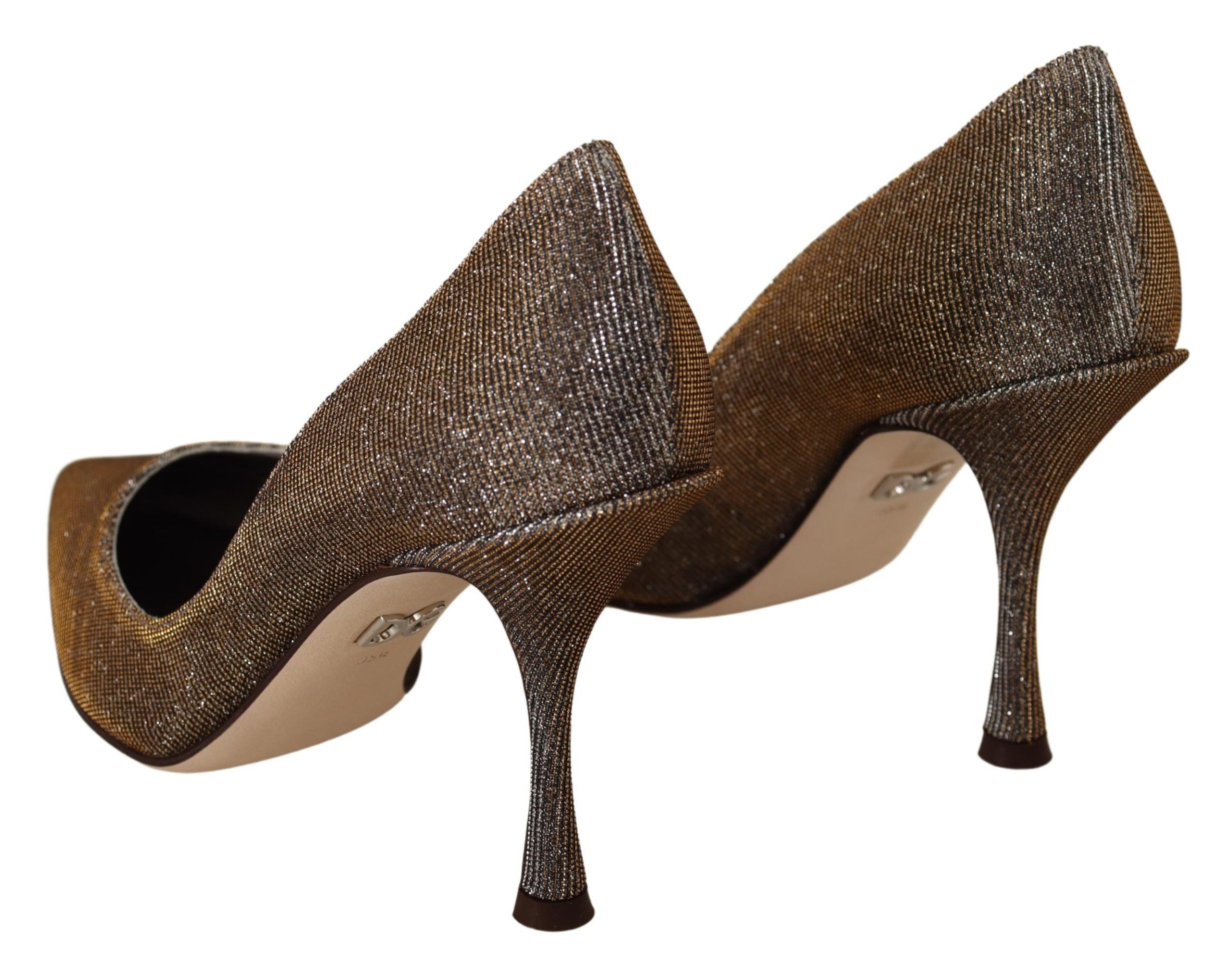 Dolce & Gabbana Gold Silver Fabric Heels Pumps Shoes LUNESCAPE