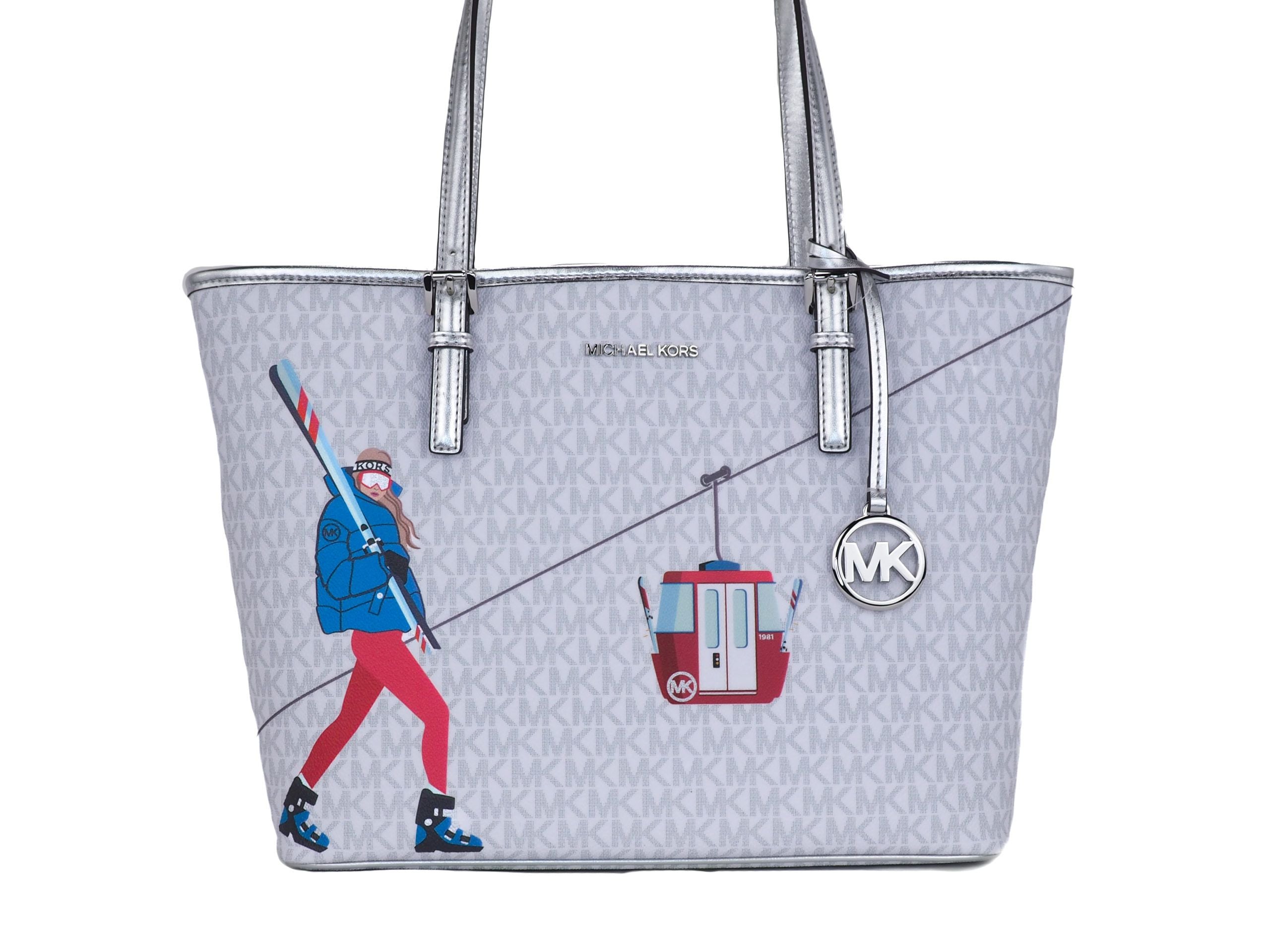 Michael Kors Jet Set Girls Print Medium Signature Carryall (Bright White Multi) LUNESCAPE