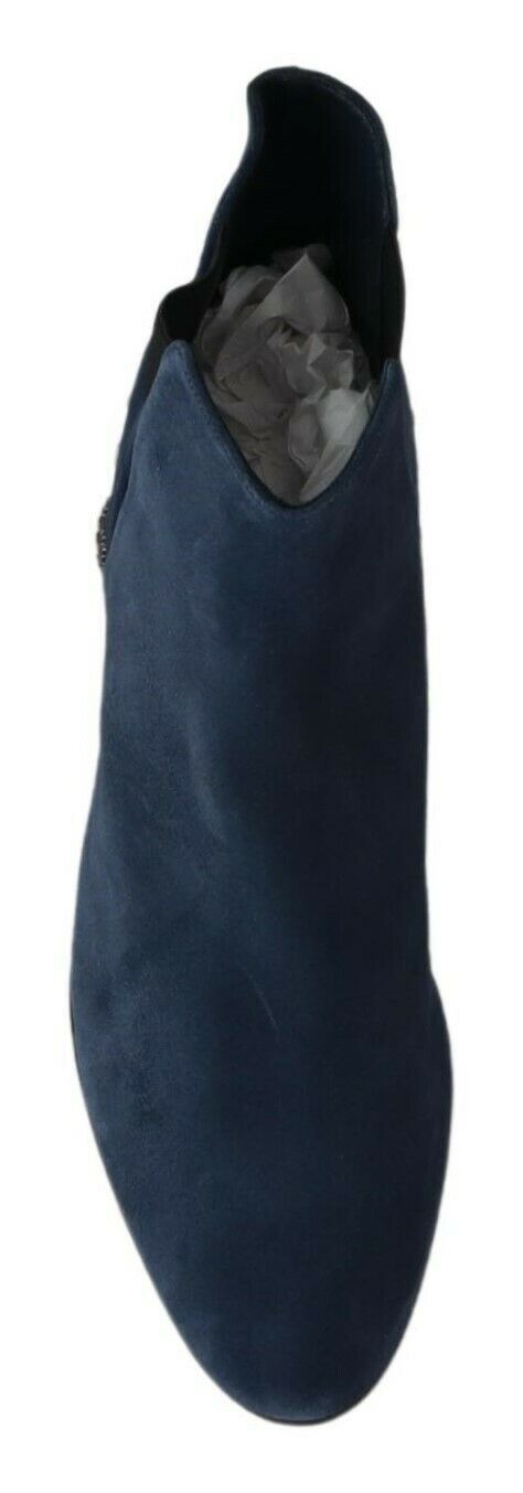 Dolce & Gabbana Blue Suede Embellished Studded Boots Shoes LUNESCAPE