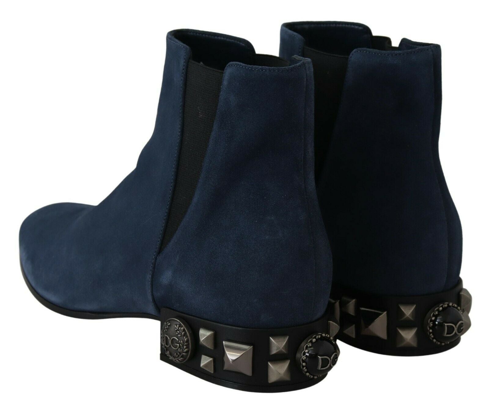 Dolce & Gabbana Blue Suede Embellished Studded Boots Shoes LUNESCAPE