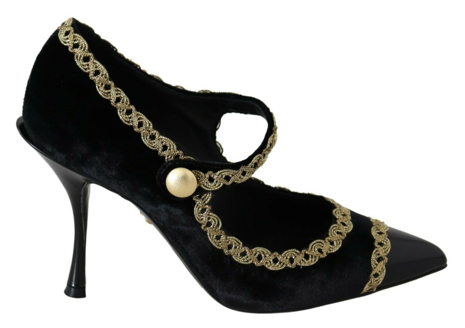 Dolce & Gabbana Black Embellished Velvet Mary Jane Pumps Shoes LUNESCAPE