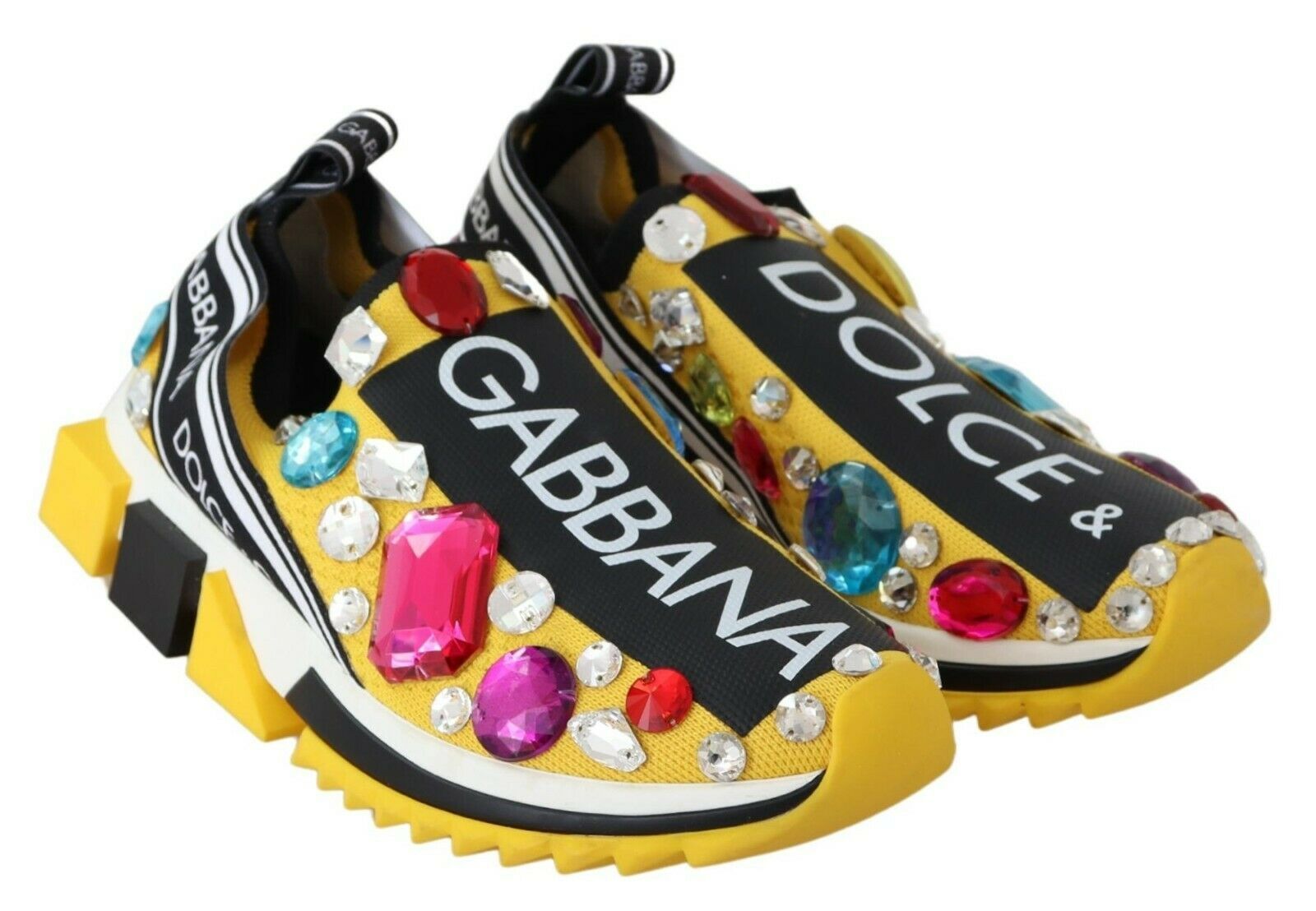 Dolce & Gabbana Yellow Multicolor Crystals Sneakers Shoes LUNESCAPE