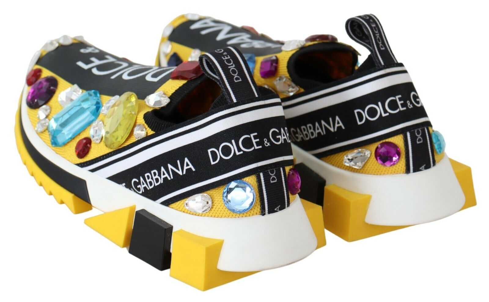 Dolce & Gabbana Yellow Multicolor Crystals Sneakers Shoes LUNESCAPE