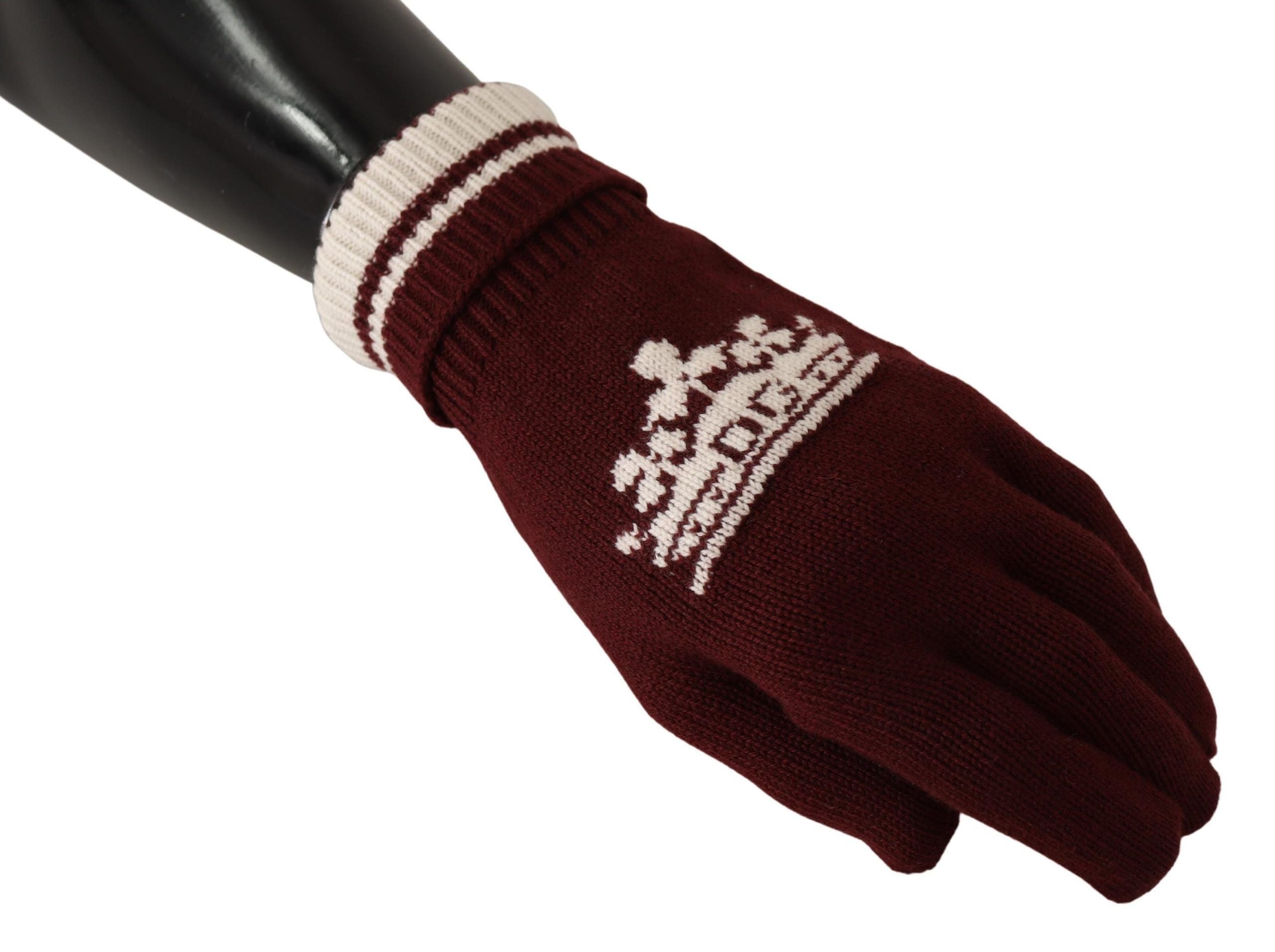 Dolce & Gabbana Red White D&G Logo Crown Cashmere Gloves LUNESCAPE