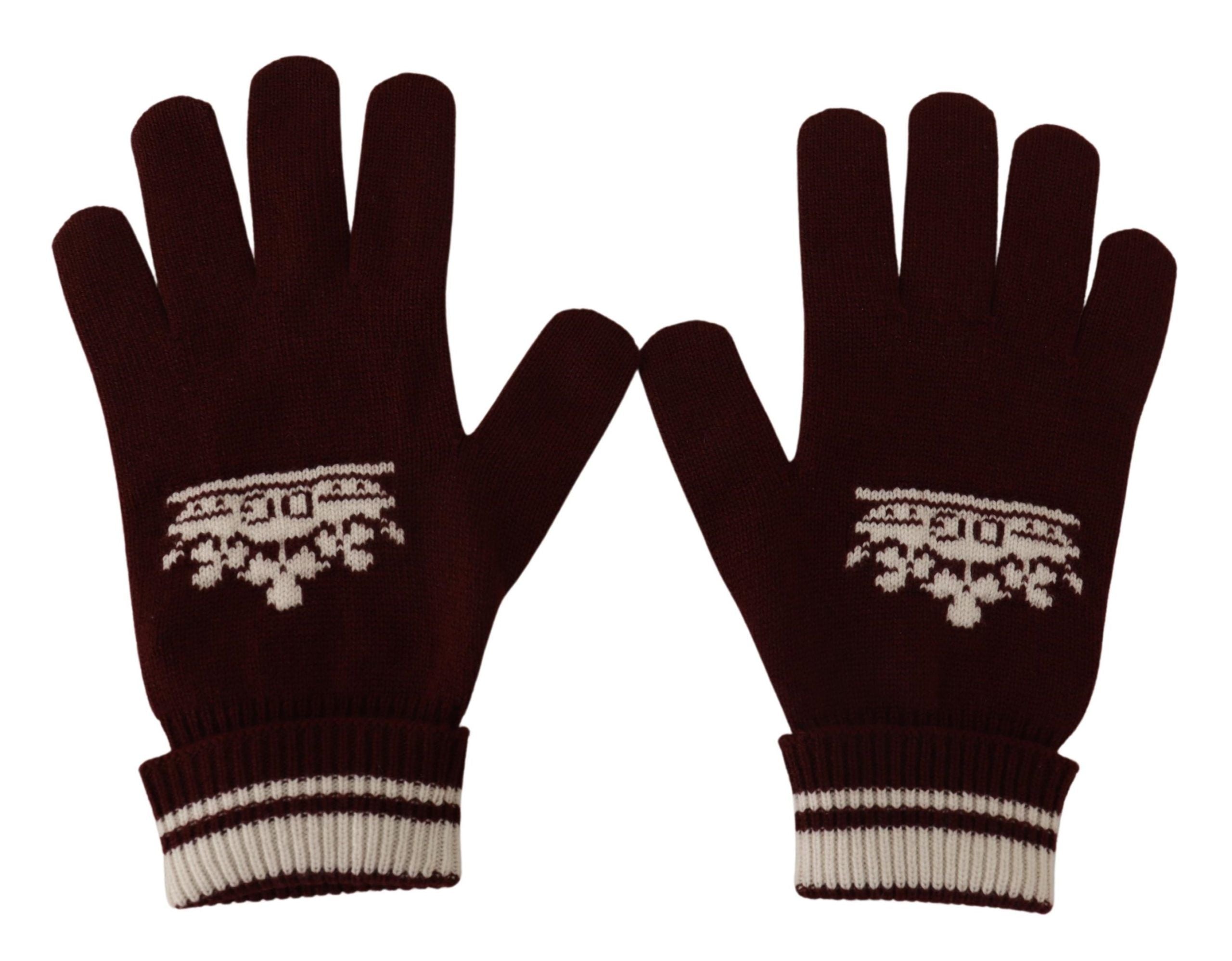 Dolce & Gabbana Red White D&G Logo Crown Cashmere Gloves LUNESCAPE