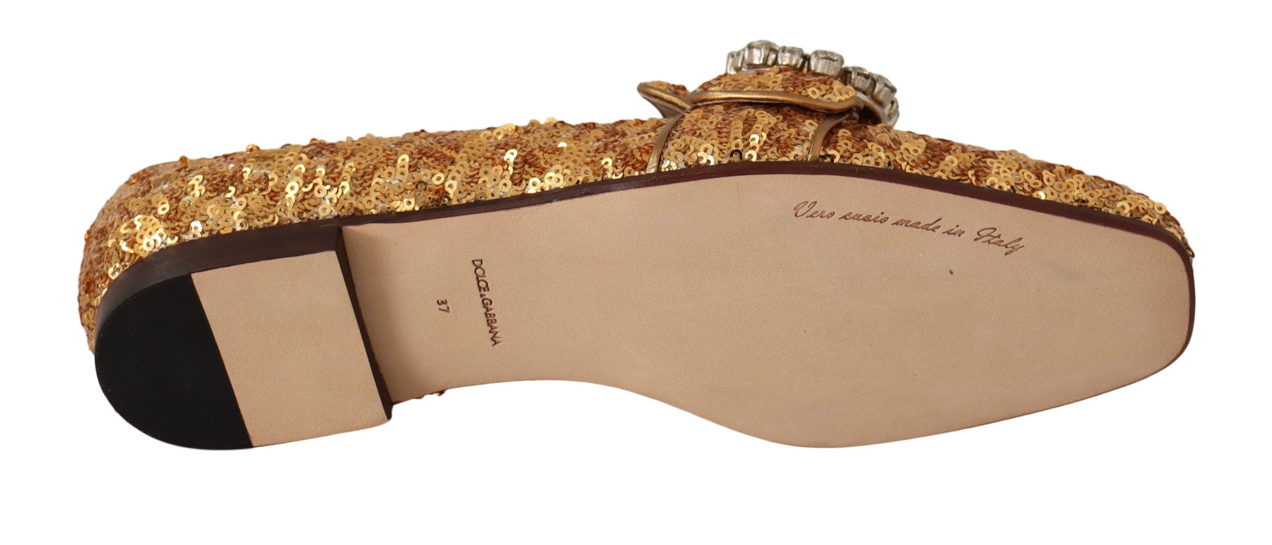 Dolce & Gabbana Gold Sequin Crystal Flat Women Loafers Shoes LUNESCAPE