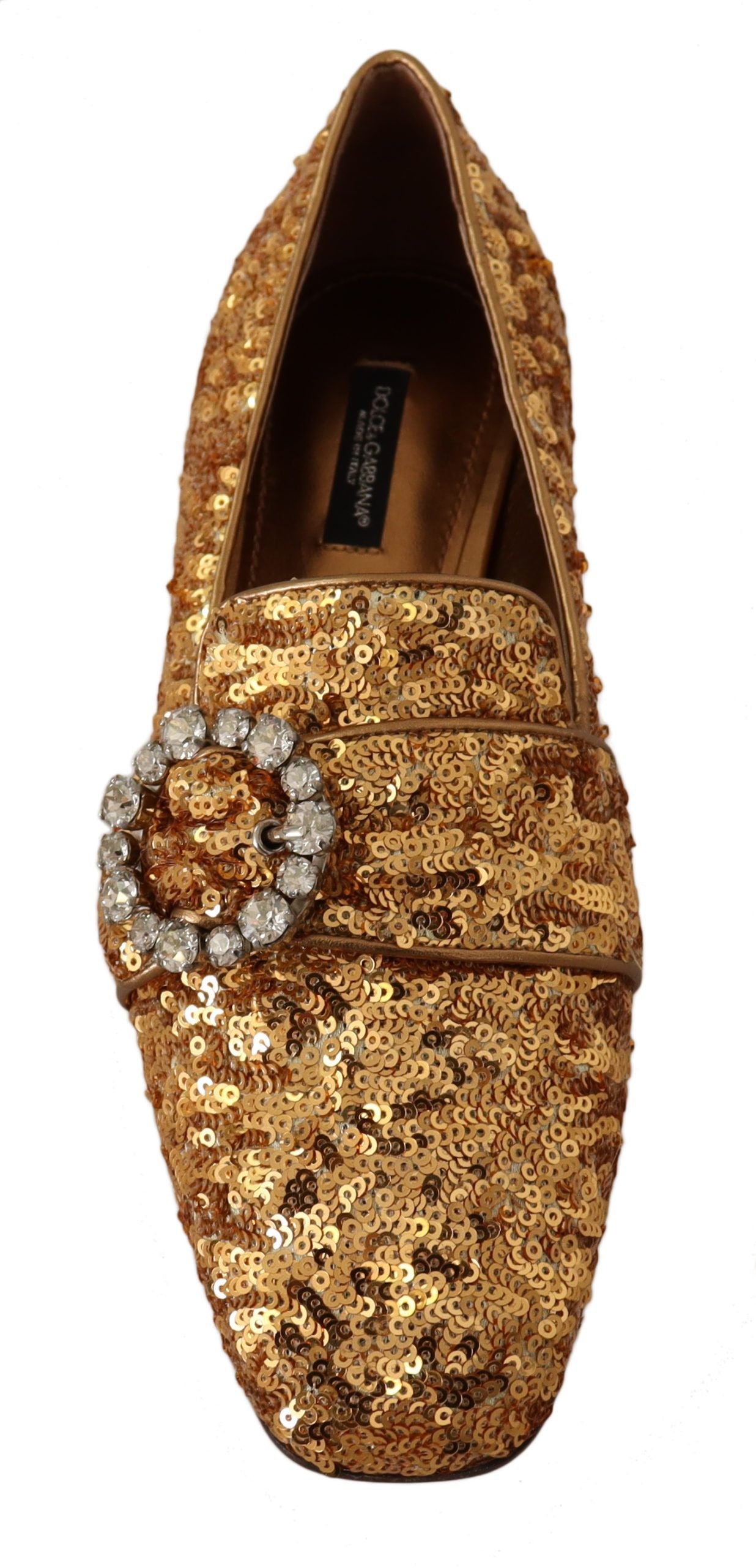 Dolce & Gabbana Gold Sequin Crystal Flat Women Loafers Shoes LUNESCAPE