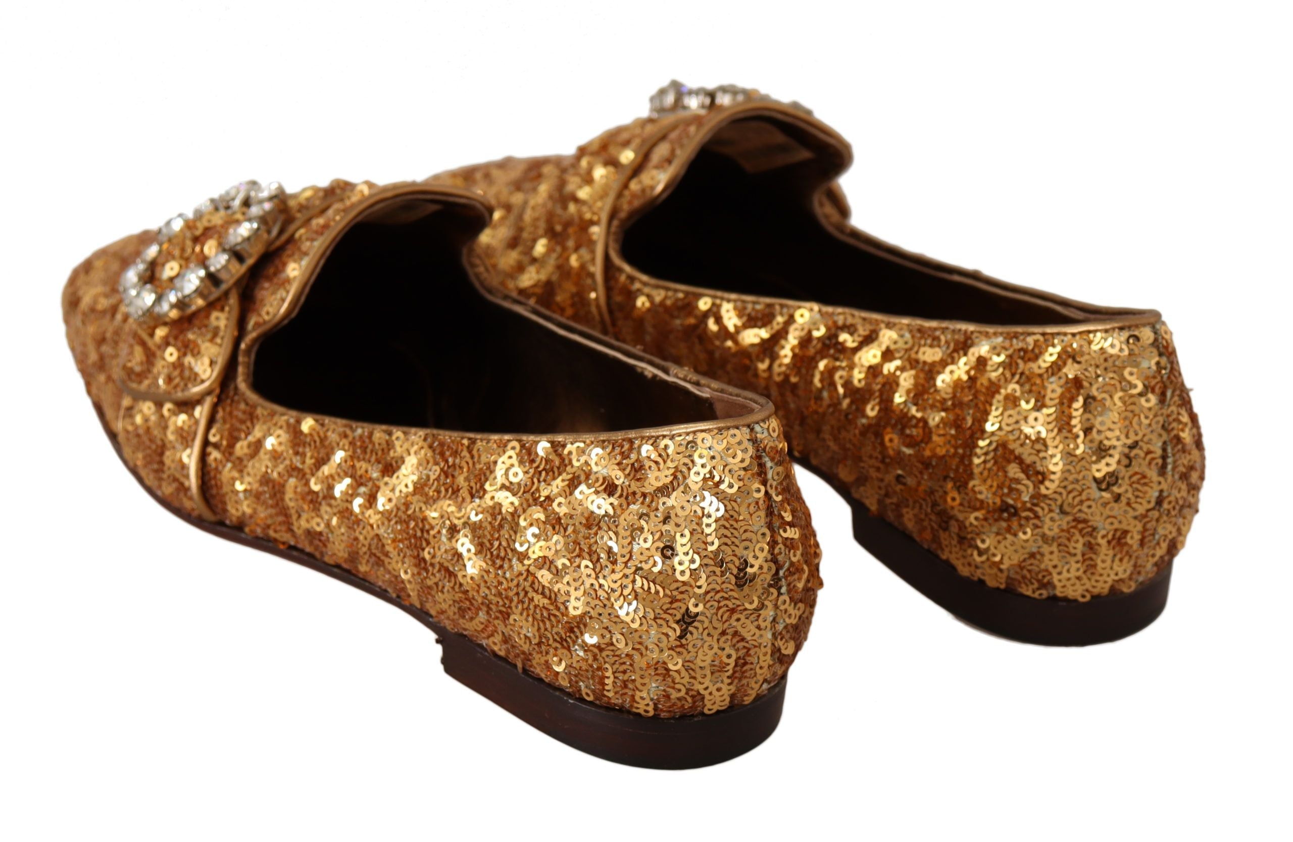 Dolce & Gabbana Gold Sequin Crystal Flat Women Loafers Shoes LUNESCAPE