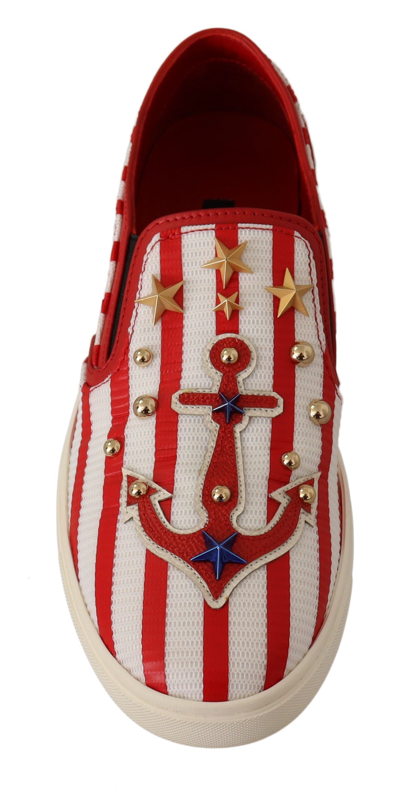 Dolce & Gabbana Red White Anchor Studded Loafers Shoes LUNESCAPE
